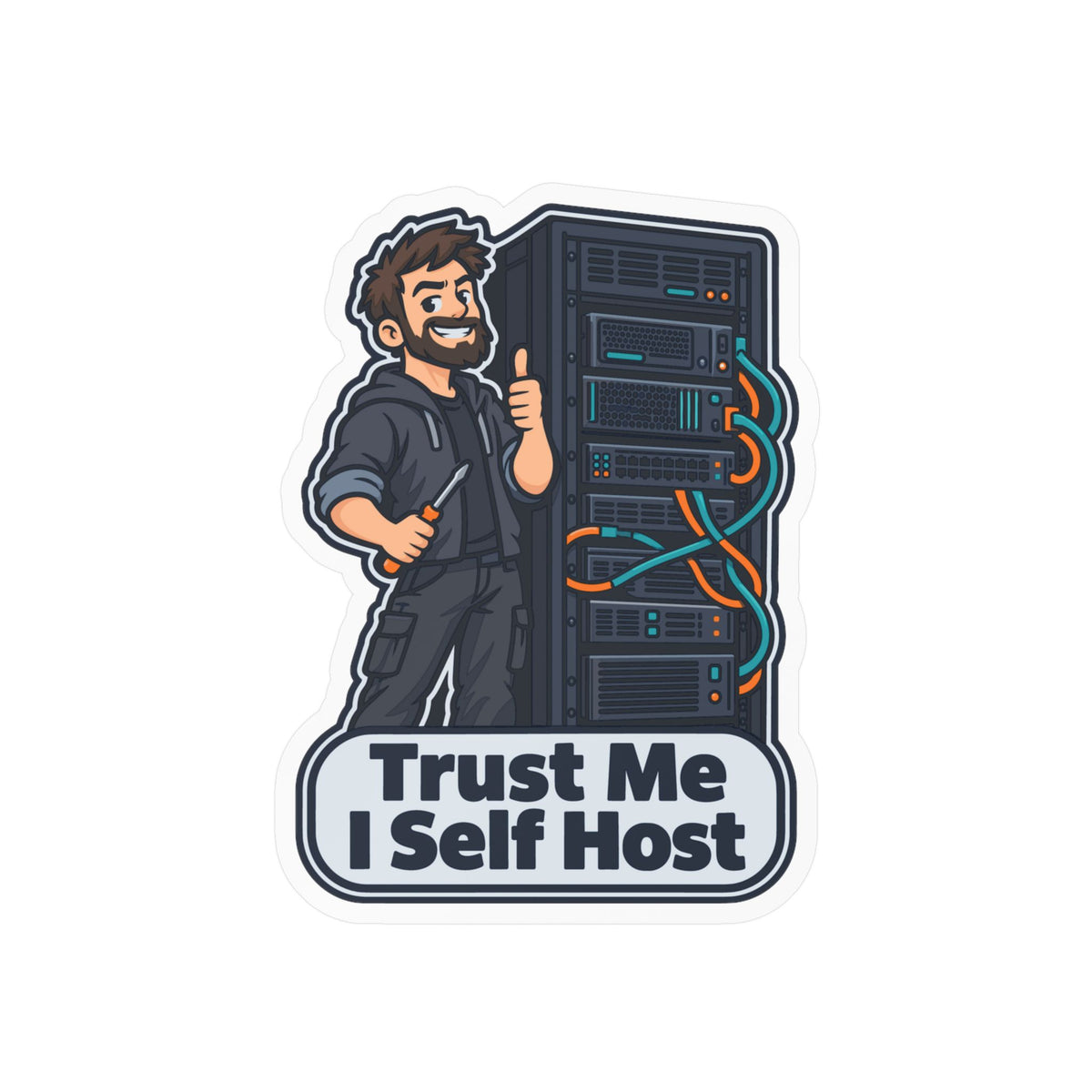 Tech Sticker – Trust Me I Self Host, Reboot Button Humor with a Bandage Twist, Decals for Laptop and Water Bottle