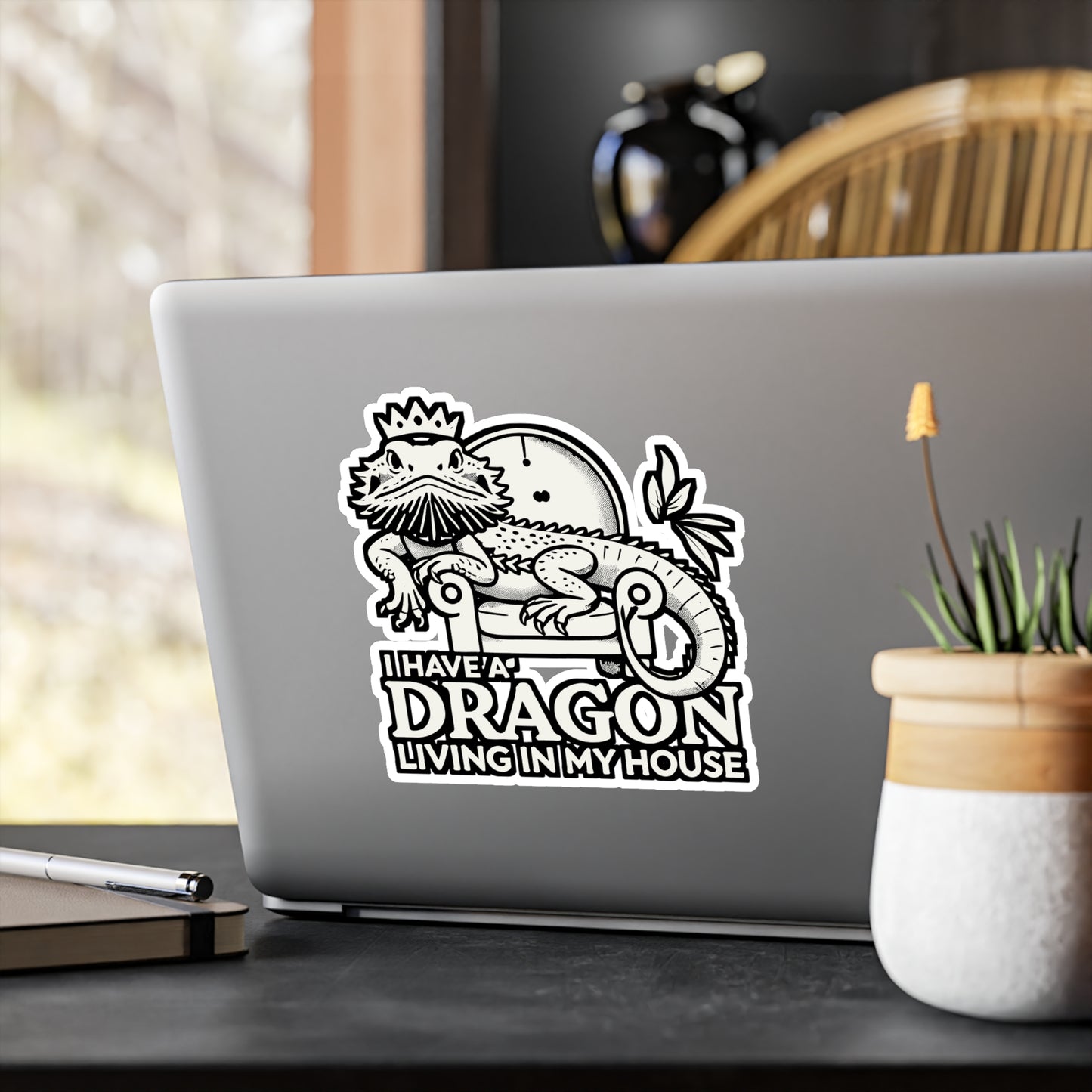 I Have a Dragon Living in My House – Bearded Dragon Vinyl Sticker for Laptop or Water Bottle | Funny Reptile Gift