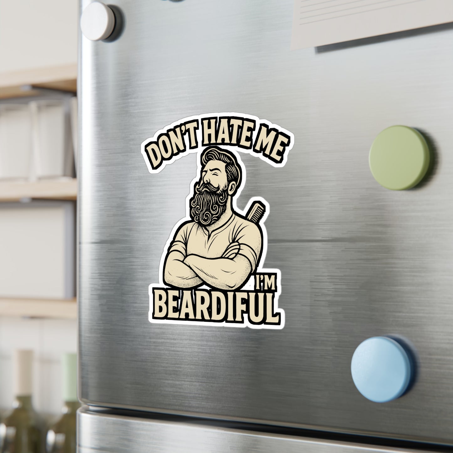 Bearded Sticker – Don't Hate Me Because I'm Beardiful Decals for Laptop, Water Bottle – Funny Goatee, Beard Gift, Waterproof Vinyl