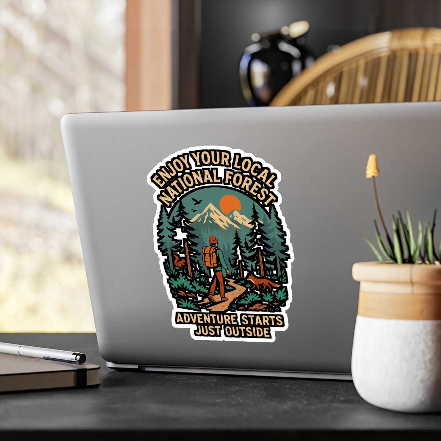 Enjoy Your Local National Forest - Hiking Sticker for Water Bottle, Laptop - Outdoor Adventure Gift for Hikers, Nature Lovers