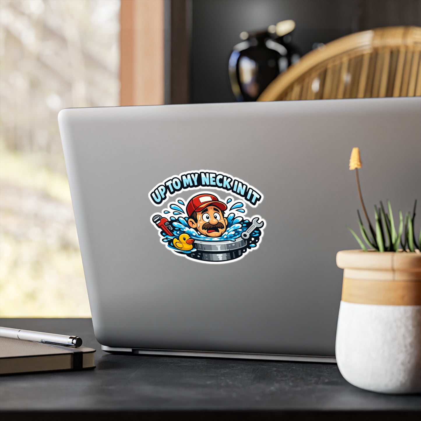 Plumber Sticker "Up to my neck in it" Funny Plumbing Decals for Laptop Water Bottle, Waterproof Vinyl for Pipefitter Steamfitter