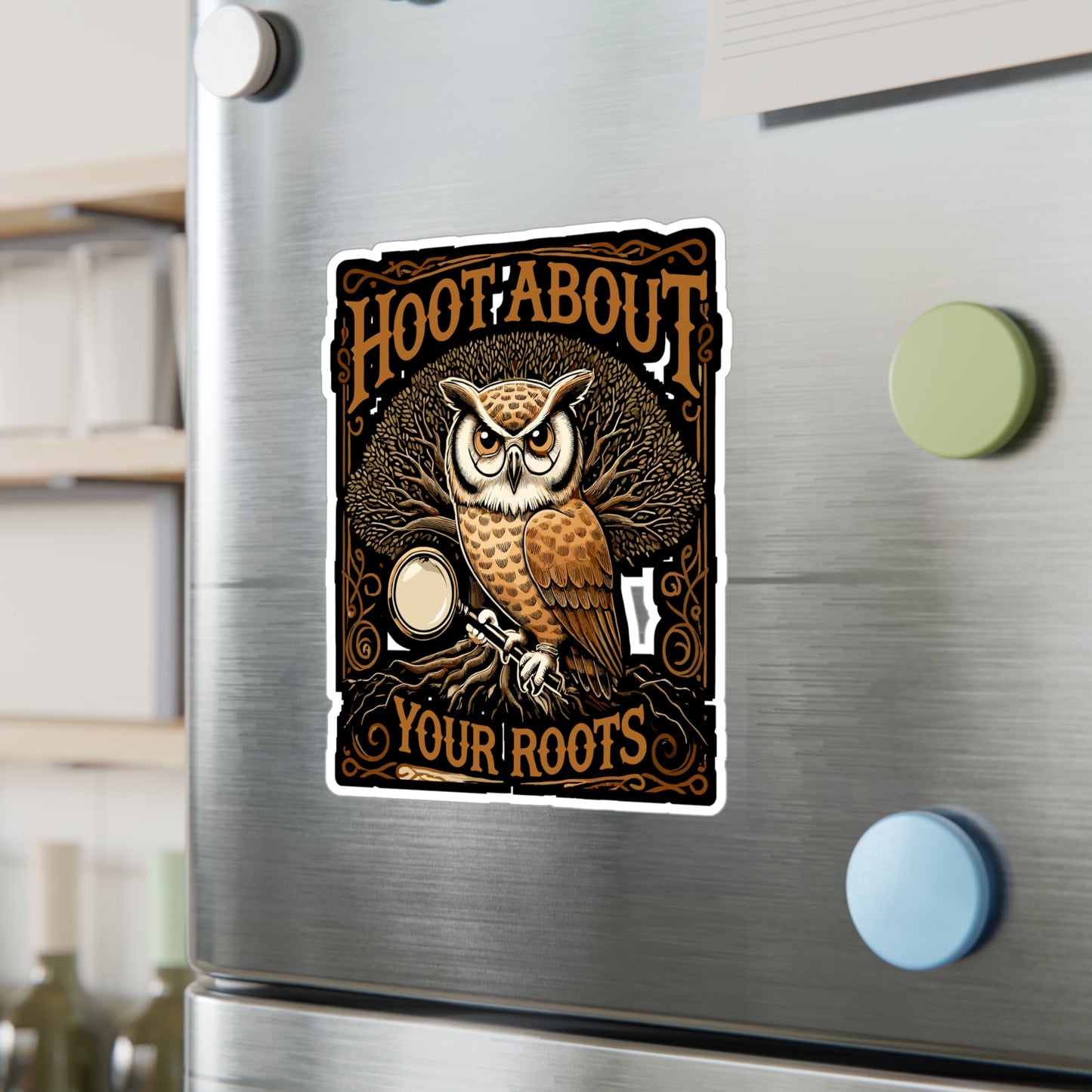 Hoot About Your Roots - Genealogy Sticker for Laptop Sticker. Water Bottle Sticker, Vinyl Family tree Decal - Genealogy Gift