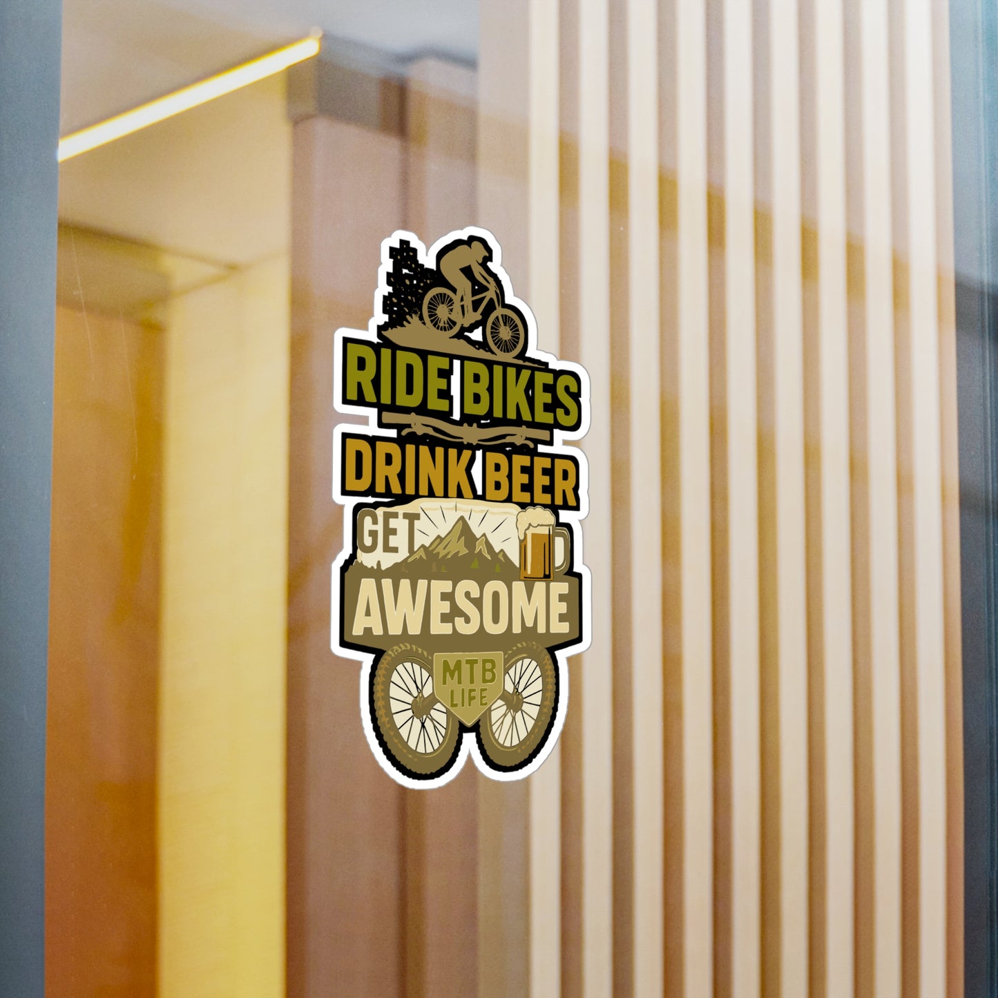 Ride Bikes Drink Beer Get Awesome - Mountain Biker Sticker for Water Bottle, Laptop, Mountain Biker Gift, Cycling Enthusiast Decal