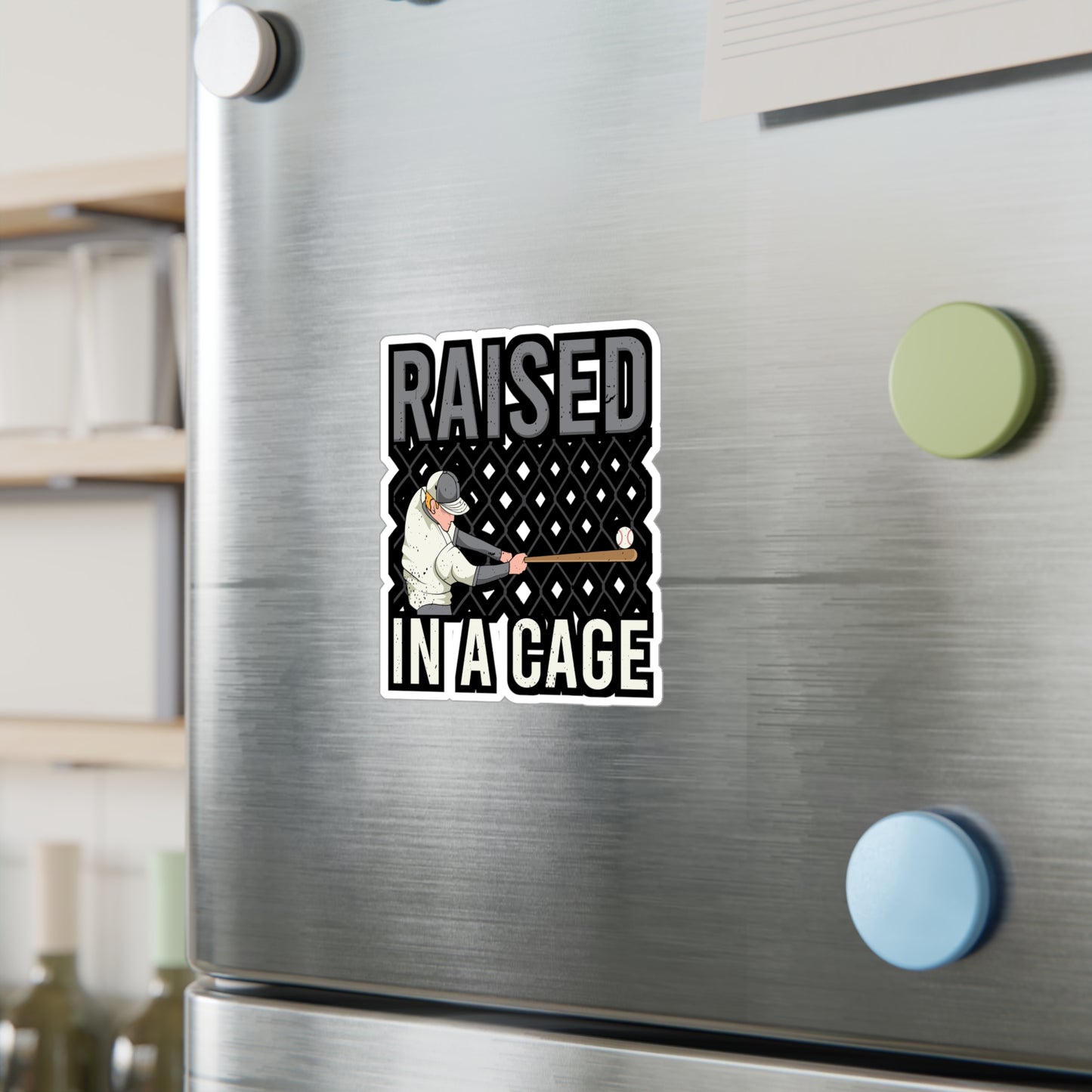 Raised In a Cage Baseball - Baseball Sticker for Laptop Sticker. Water Bottle Sticker, Vinyl Softball Decal - Baseball Gift