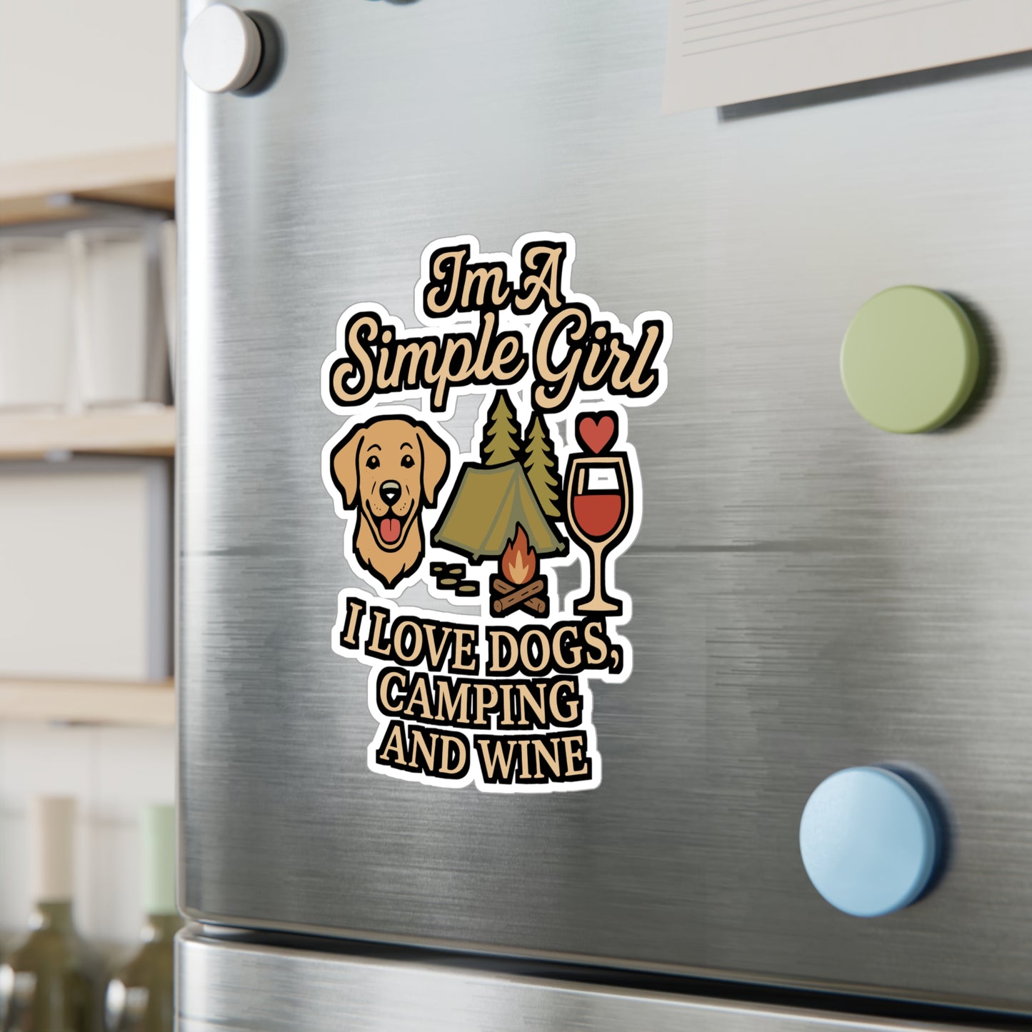I'm A Simple Girl I Love Dogs, Camping And Wine - Camping Sticker for Laptop & Water Bottle - Gift for Dog Lovers & Campers