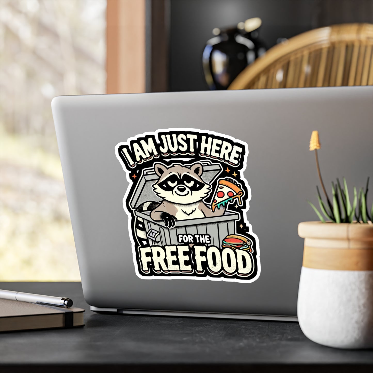 I Am Just Here For The Free Food - Raccoon Sticker for Laptop Sticker. Water Bottle Sticker, Vinyl Free food Decal - Raccoon Gift