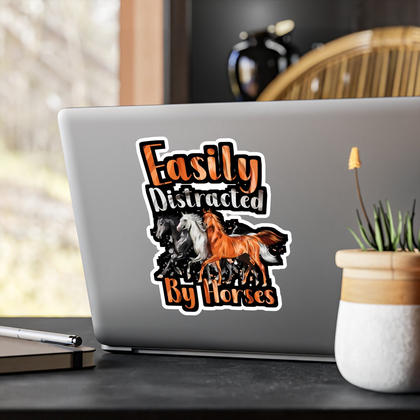 Easily Distracted By Horses - Horse Sticker for Wall, Laptop, Window, Truck, Car Horse Gift Vinyl Barn Decal Sticker