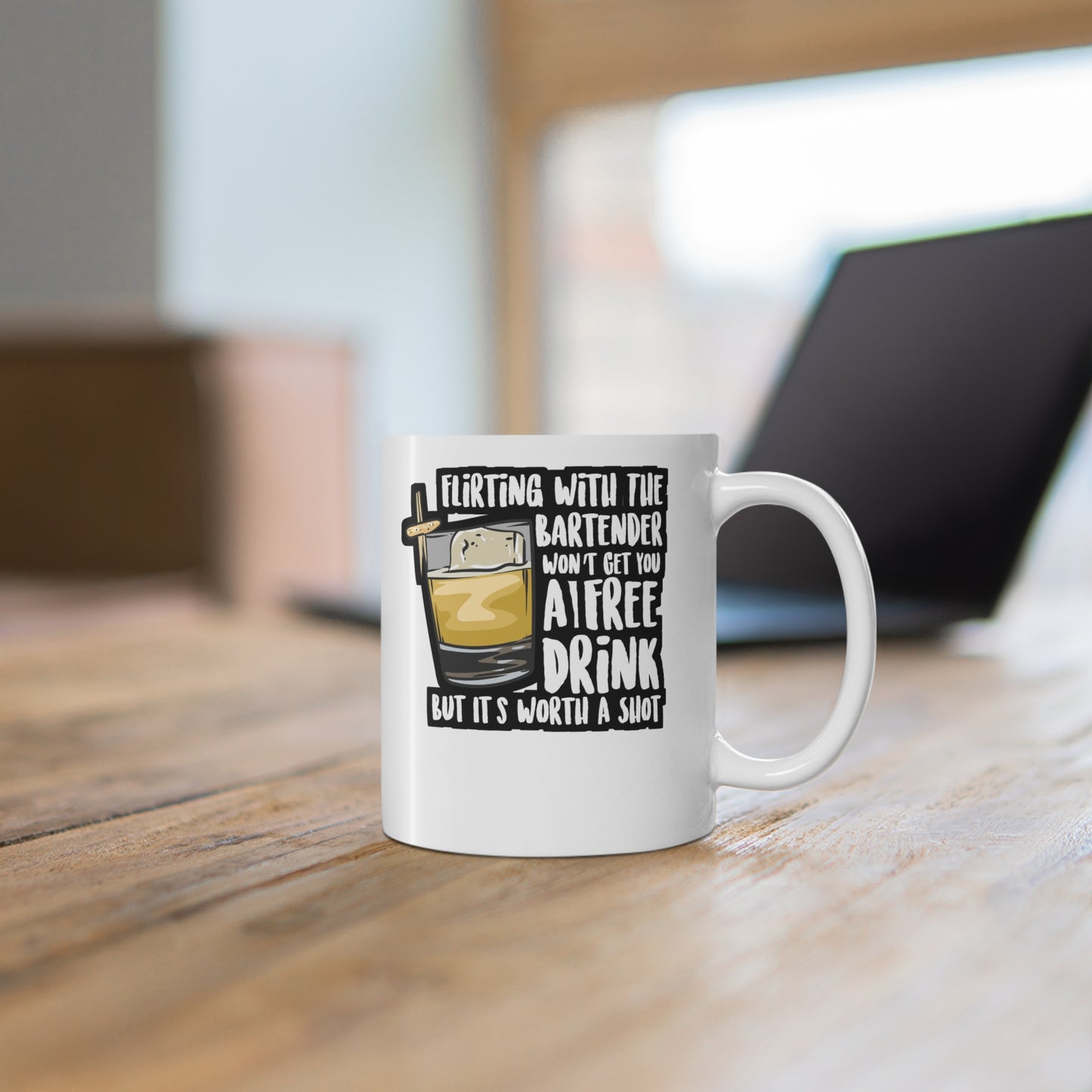 Flirting With The Bartender Won't Get You A Free Drink But It's Worth A Shot - Bartender Mug for Coffee 11oz. Bartender Cup, White ceramic, Tip Mug - Bartender Gift