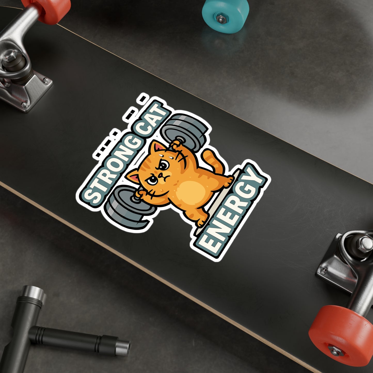Cat Sticker – Strong Cat Lifting Weights Decals for Laptop, Water Bottle, Gym, Vinyl Waterproof Bodybuilding Weightlifting Accessory