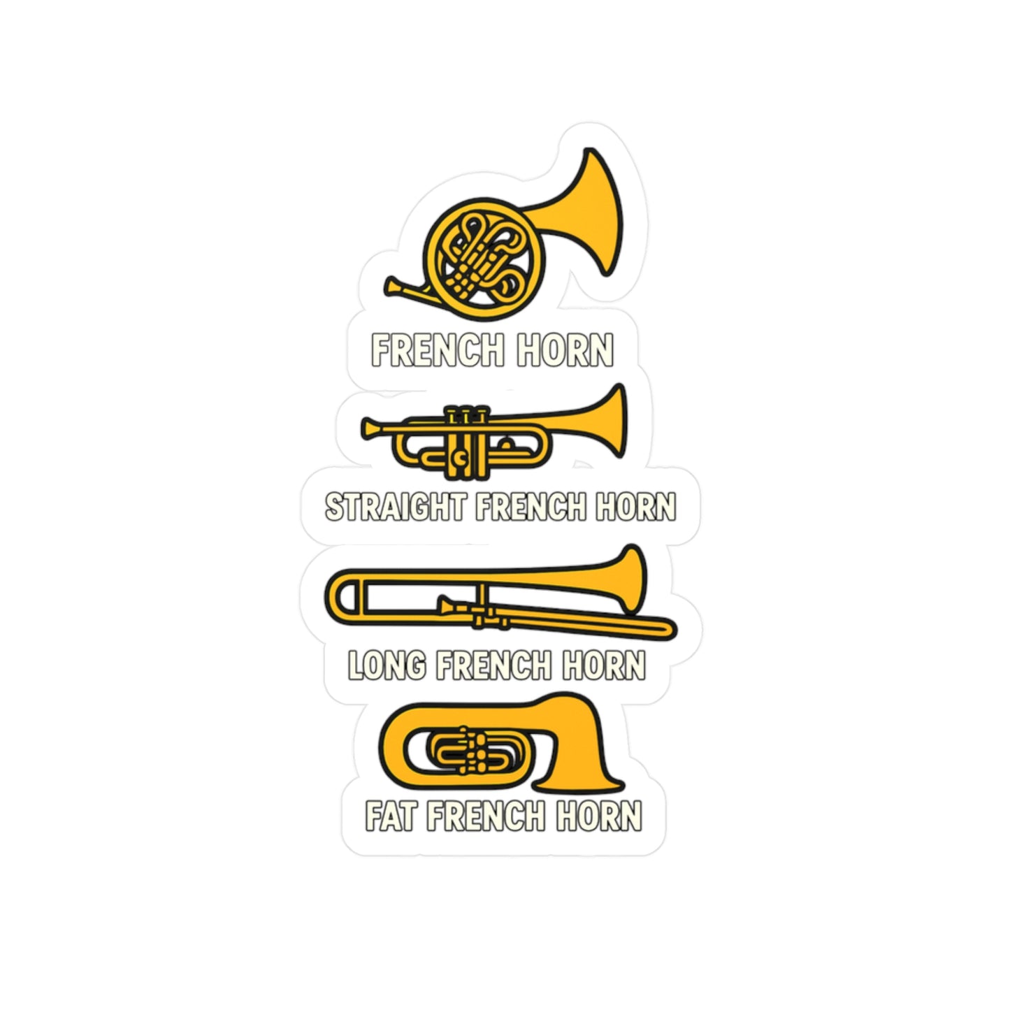 Music Sticker – French Horn Decals for Laptop or Water Bottle, Orchestra Brass Band Vinyl Sticker, Waterproof Musician Gift