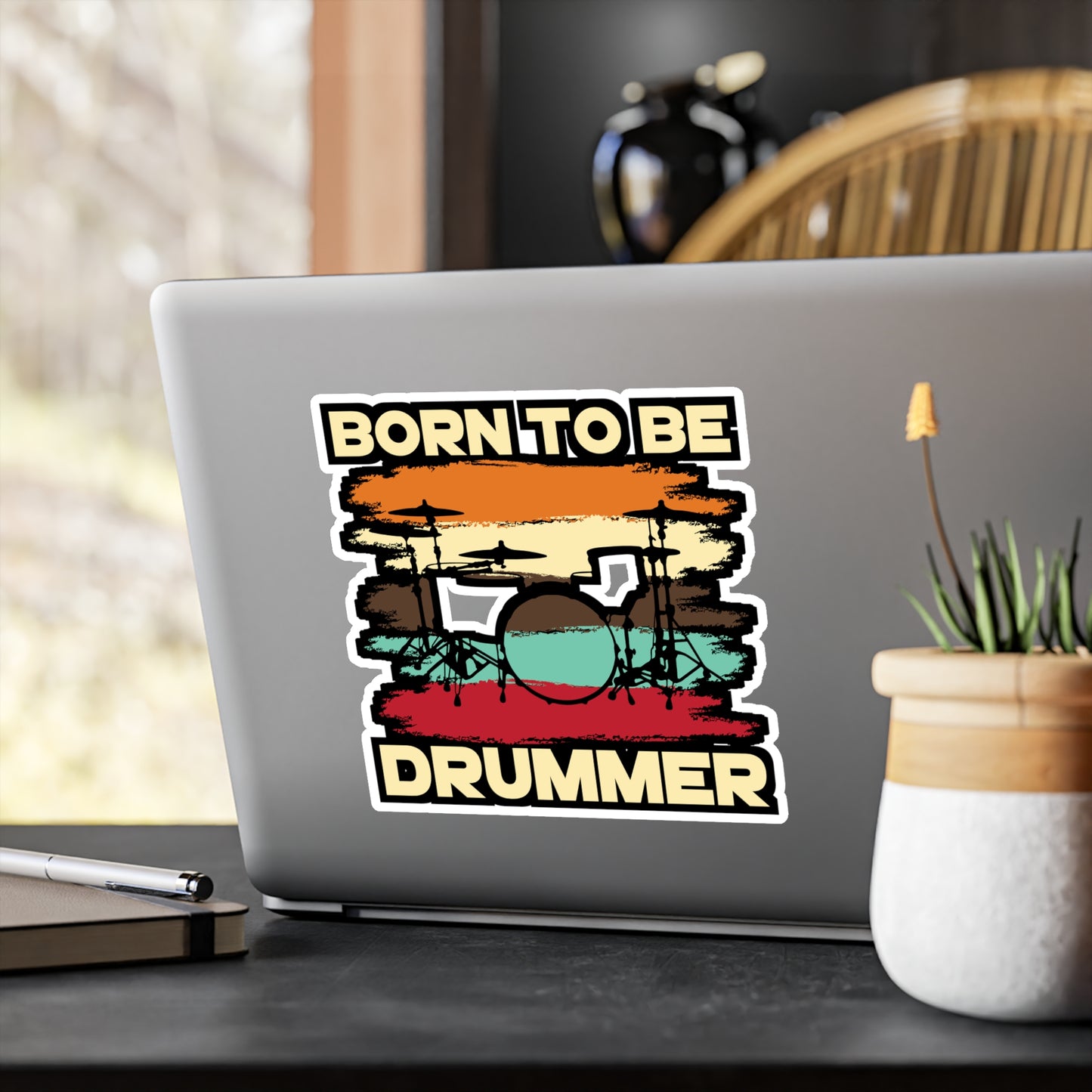 Born To Be Drummer - Drums Sticker for Car Window Laptop Sticker. Water Bottle Sticker, Vinyl Drummer Decal, Drum kit Sticker - Drums Gift