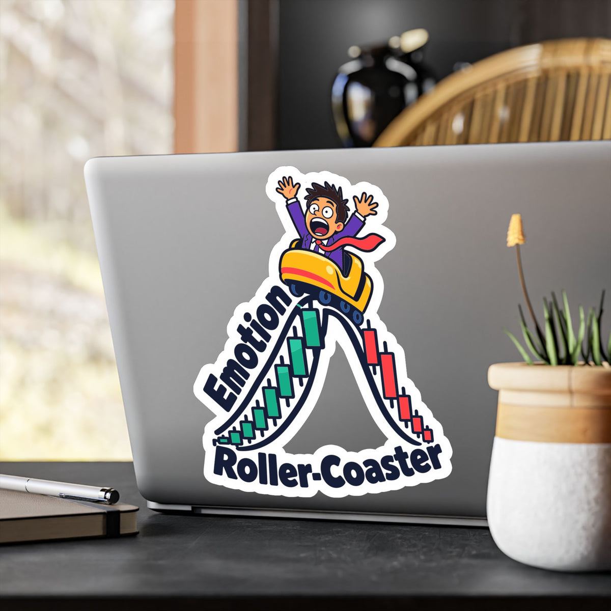 Day Trading Sticker - Emotion Roller-Coaster Design for the Stock Market and Forex Trader, Laptop and Water Bottle Decals