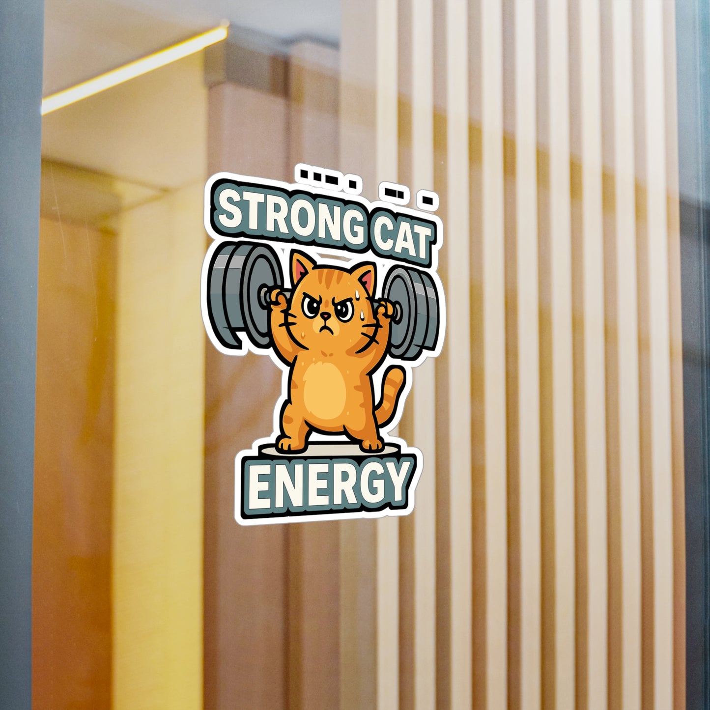 Cat Sticker – Strong Cat Lifting Weights Decals for Laptop, Water Bottle, Gym, Vinyl Waterproof Bodybuilding Weightlifting Accessory