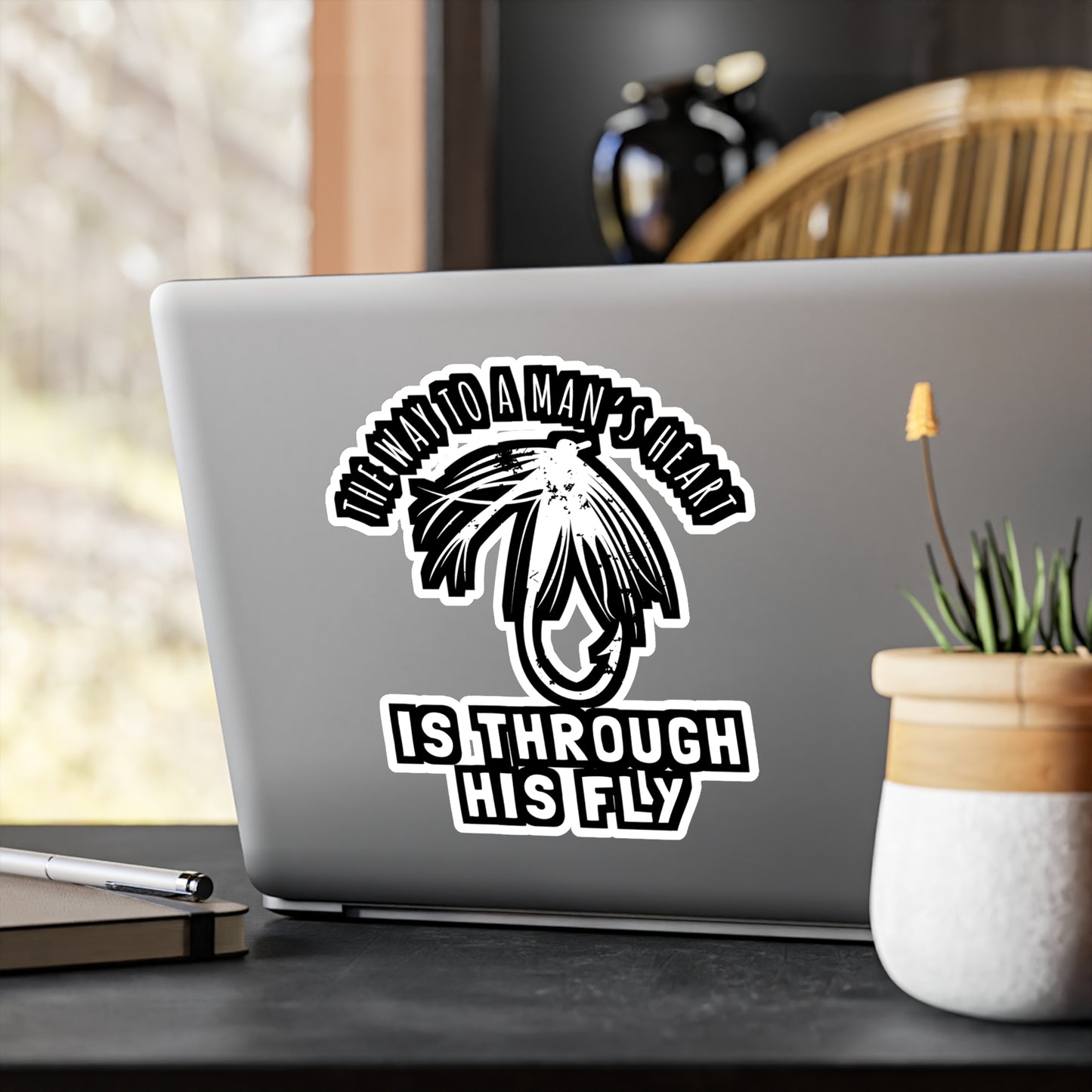 The Way To A Man's Heart is Through His Fly - Fly-fishing Sticker for Laptop Sticker. Water Bottle Sticker, Vinyl Angling Decal - Fly-fishing Gift