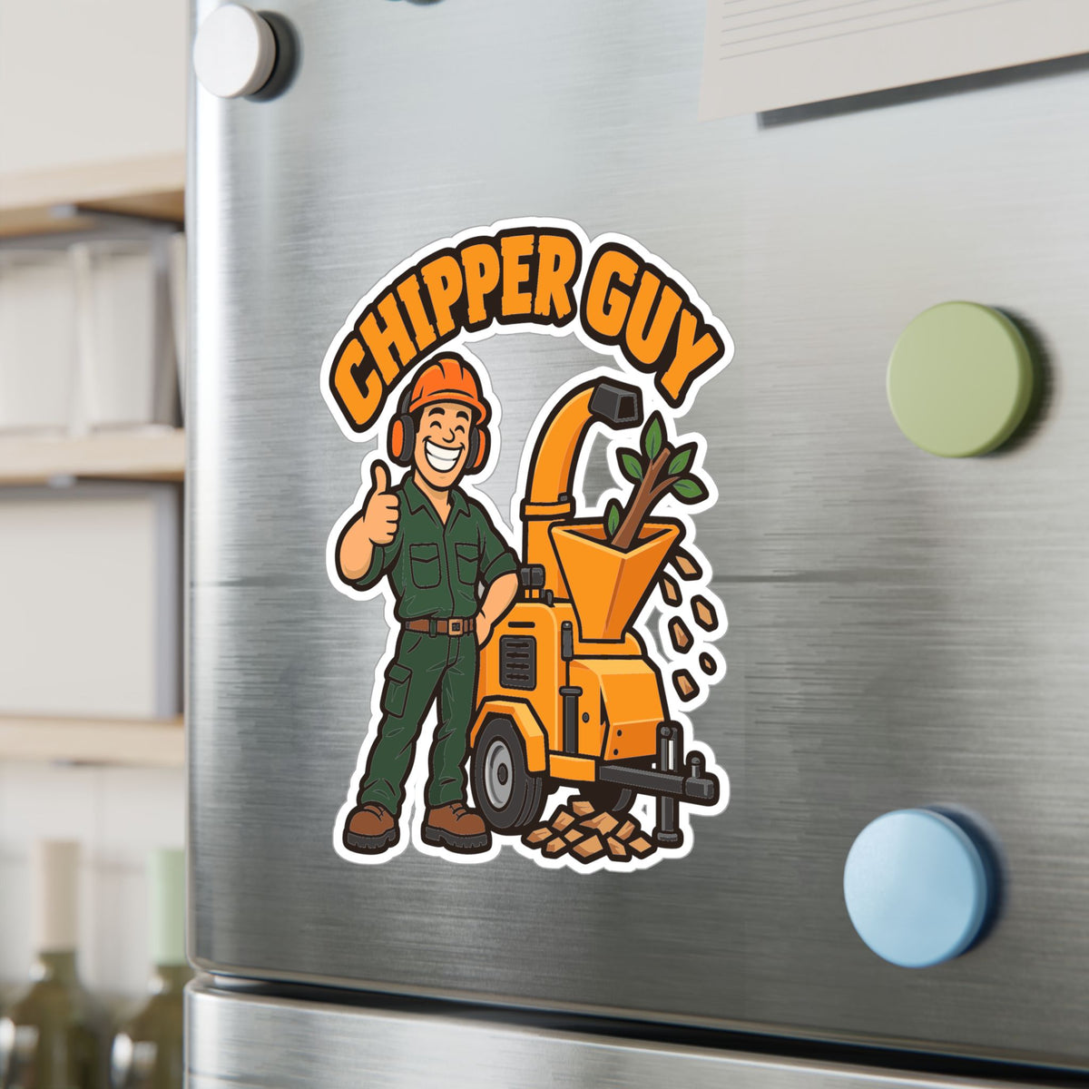 Tree Sticker Chipper Guy - Funny Tree Worker and Branch Manager Design, Decals for Laptop and Water Bottle