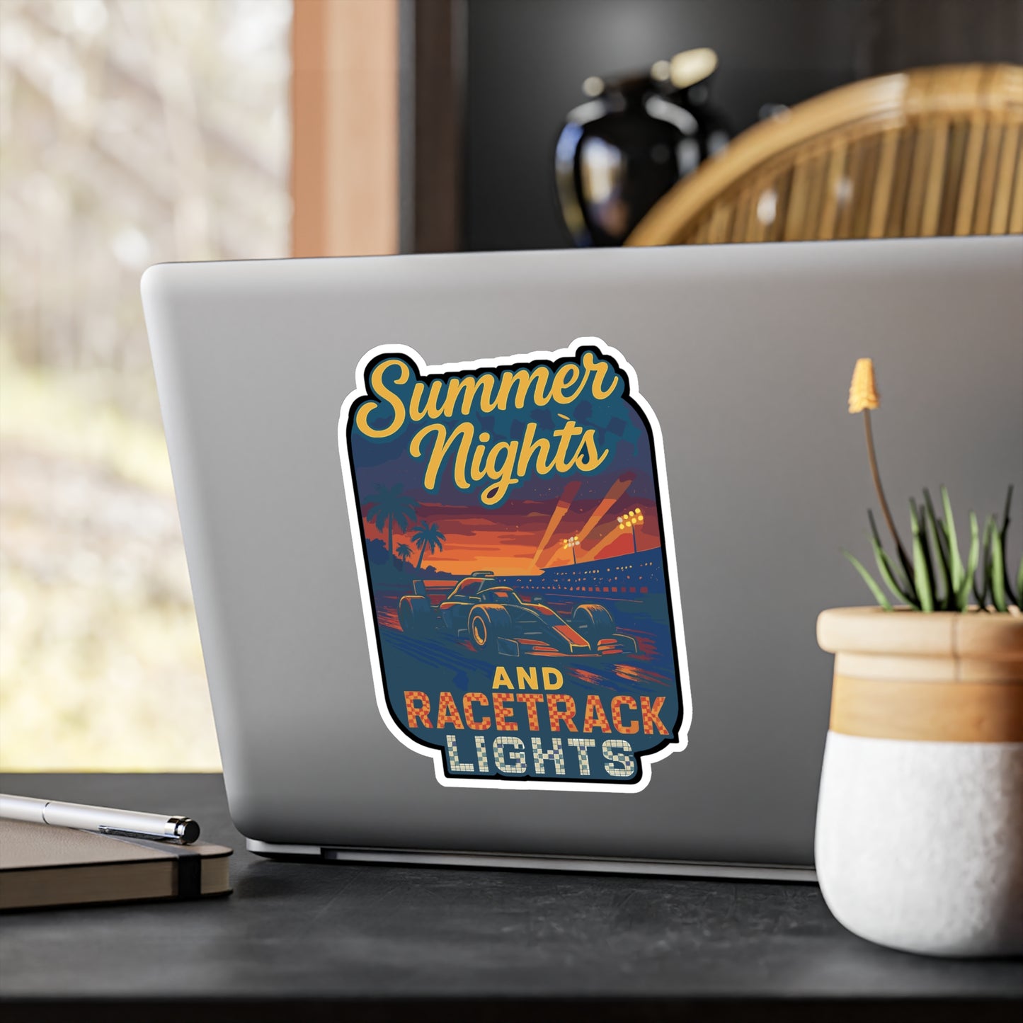 Summer Nights And Racetrack Lights - Racetrack Sticker for Car, Laptop, Water Bottle - Racing Gift for Motorsports Fans
