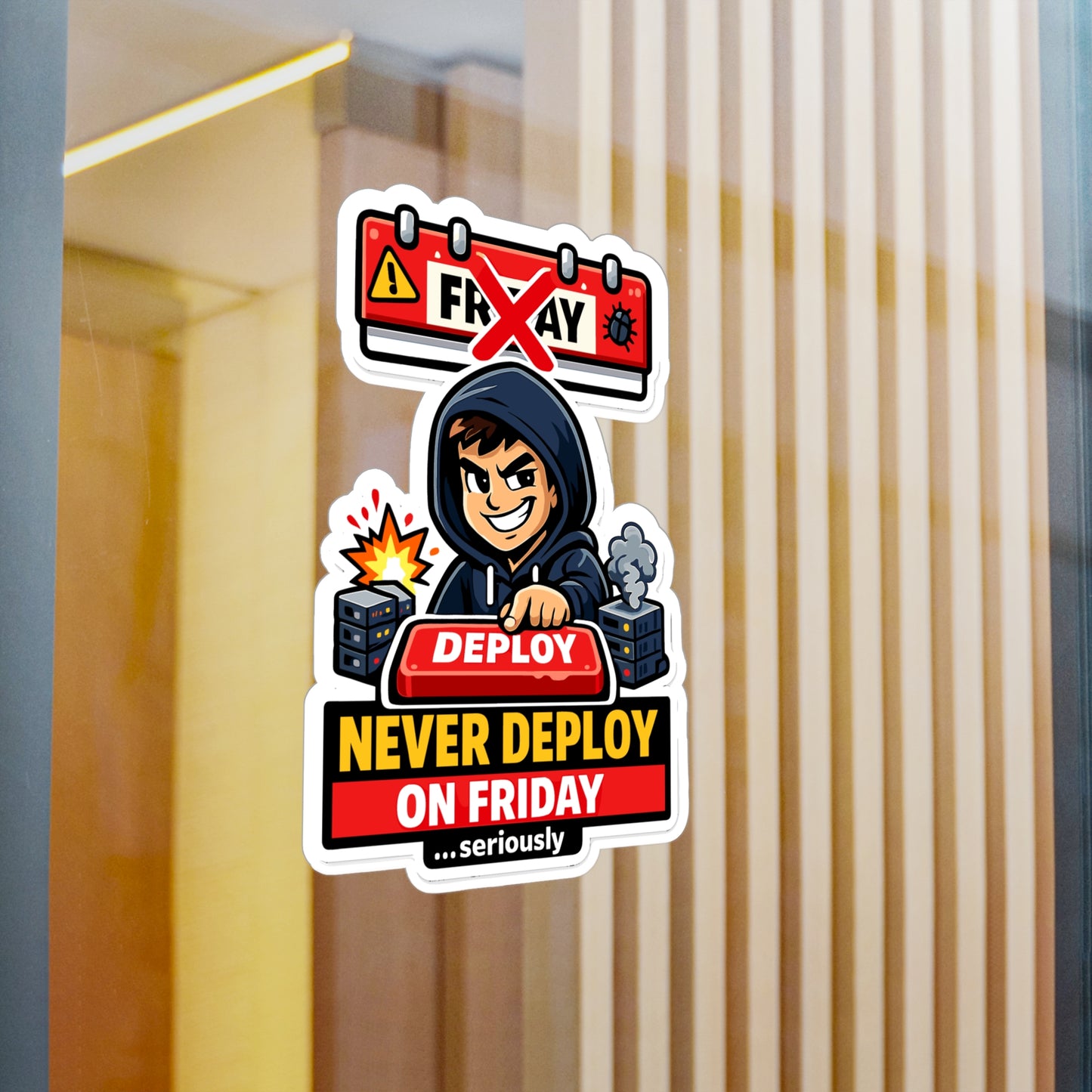 Coding Sticker Never deploy on Friday Programmer Design, Funny Source Code Semicolon Vinyl Sticker Decals for Laptop Water Bottle Waterproof