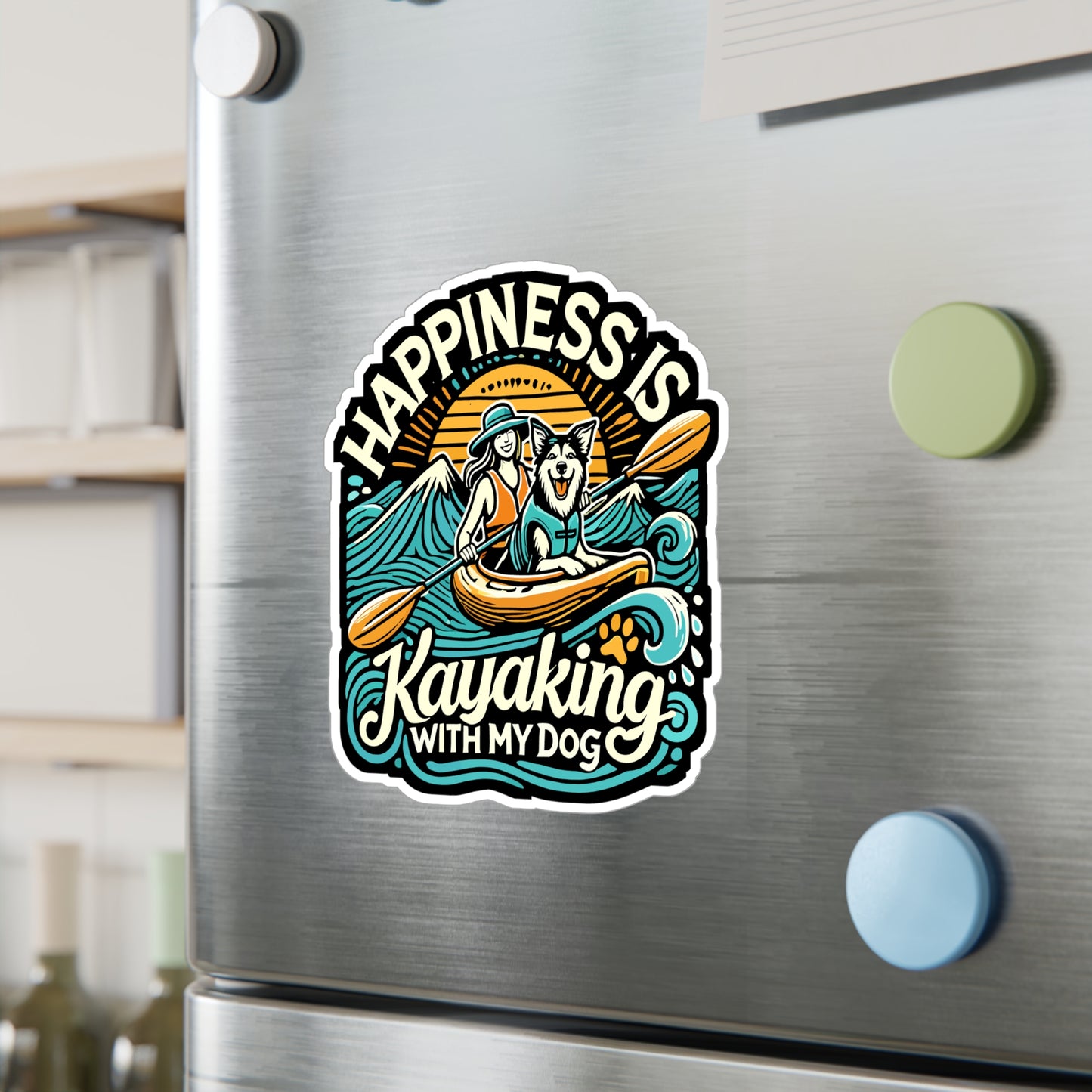 Happiness Is Kayaking With My Dog - Kayak Sticker for Laptop Sticker. Water Bottle Sticker, Vinyl Kayaking Decal - Kayak Gift