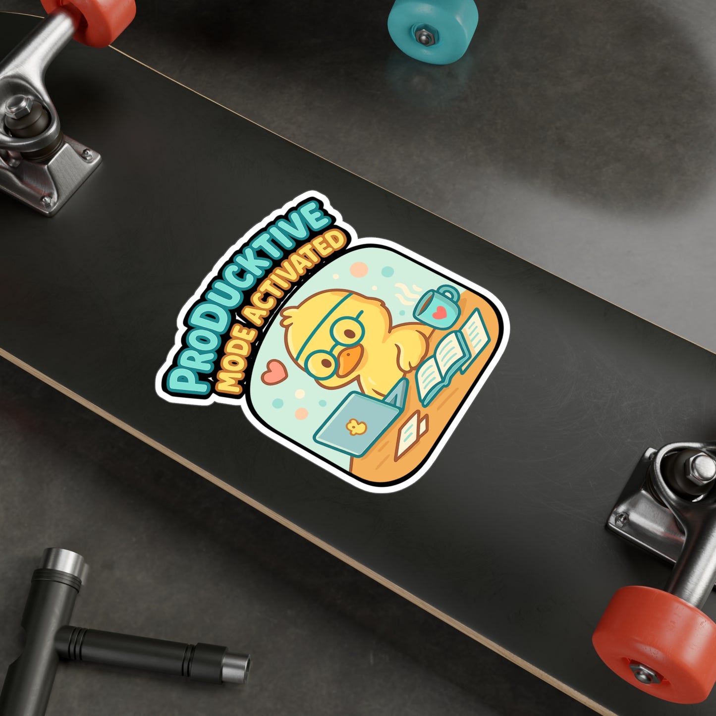 Duck Sticker Decals – "Producktive Mode On" Kawaii Productivity Motivation Vinyl for Laptop, Water Bottle, Waterproof