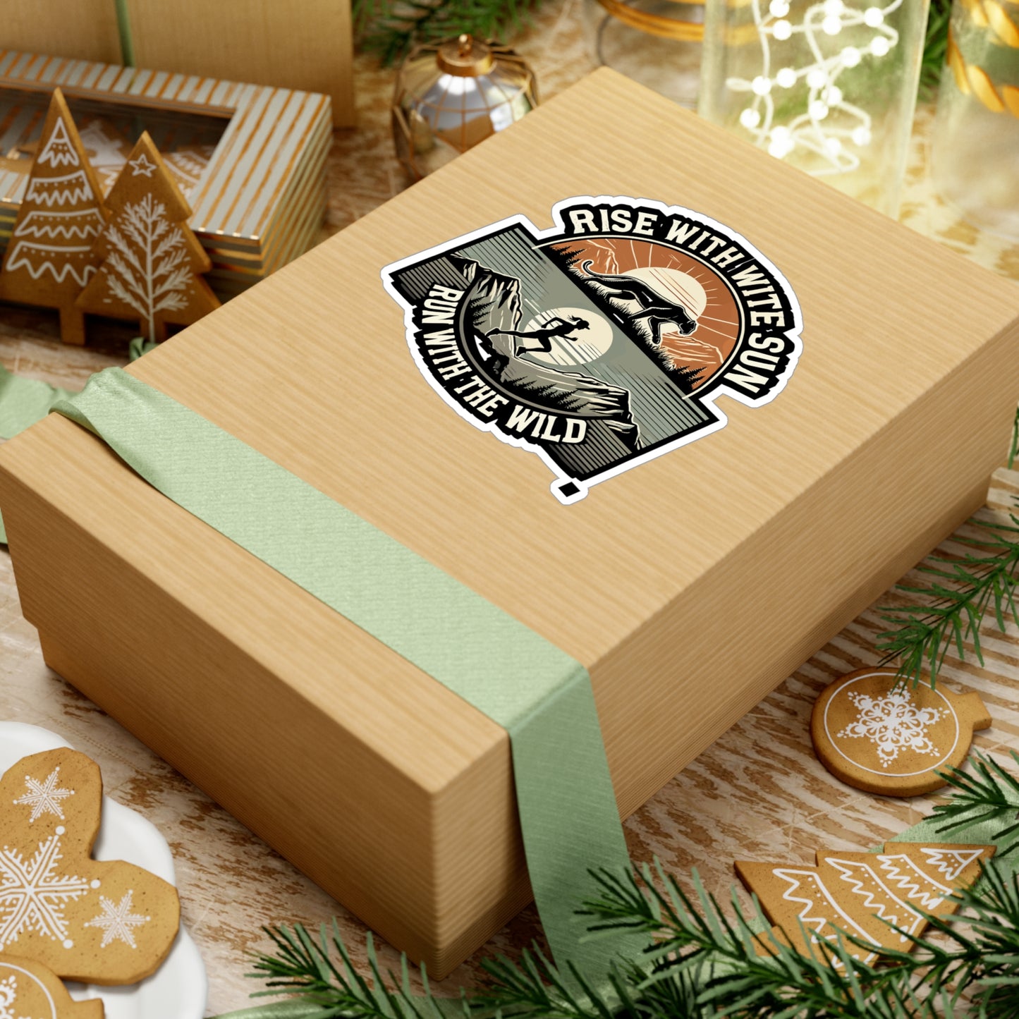 Rise with the Sun Run with the Wild - Trail running Sticker for Laptop Sticker. Water Bottle Sticker, Vinyl Hiking Decal - Trail running Gift