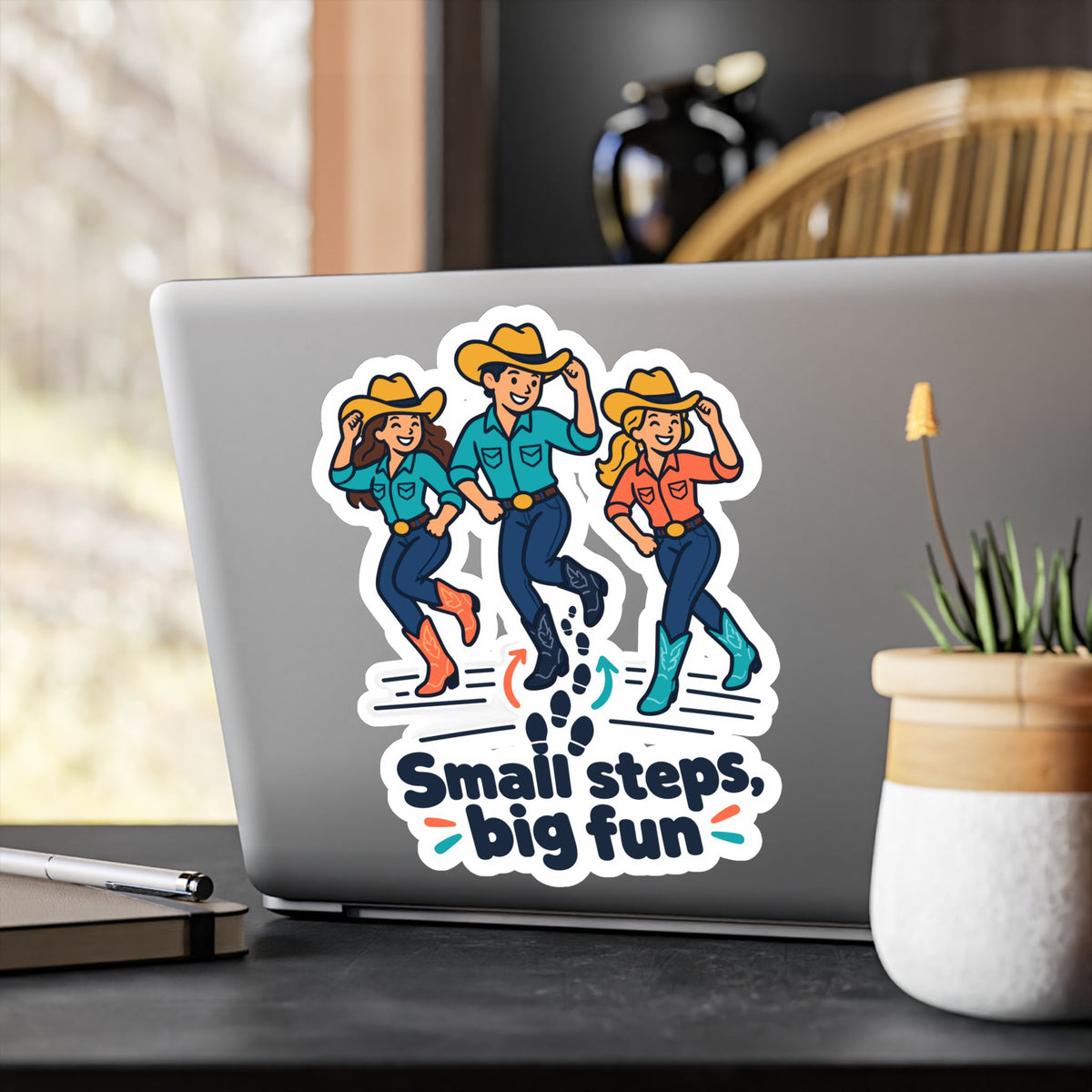 Line Dance Sticker – Small Steps, Big Fun Design for Country Dancers, Western Decals for Laptop & Water Bottle
