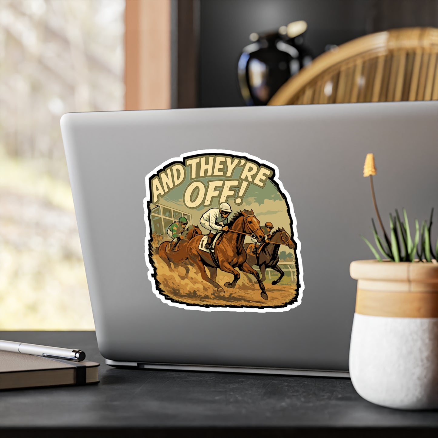 Horse Sticker - "And They're Off" Equestrian Dressage Decals, Waterproof Vinyl Horseback Riding Decor for Laptop, Water Bottle