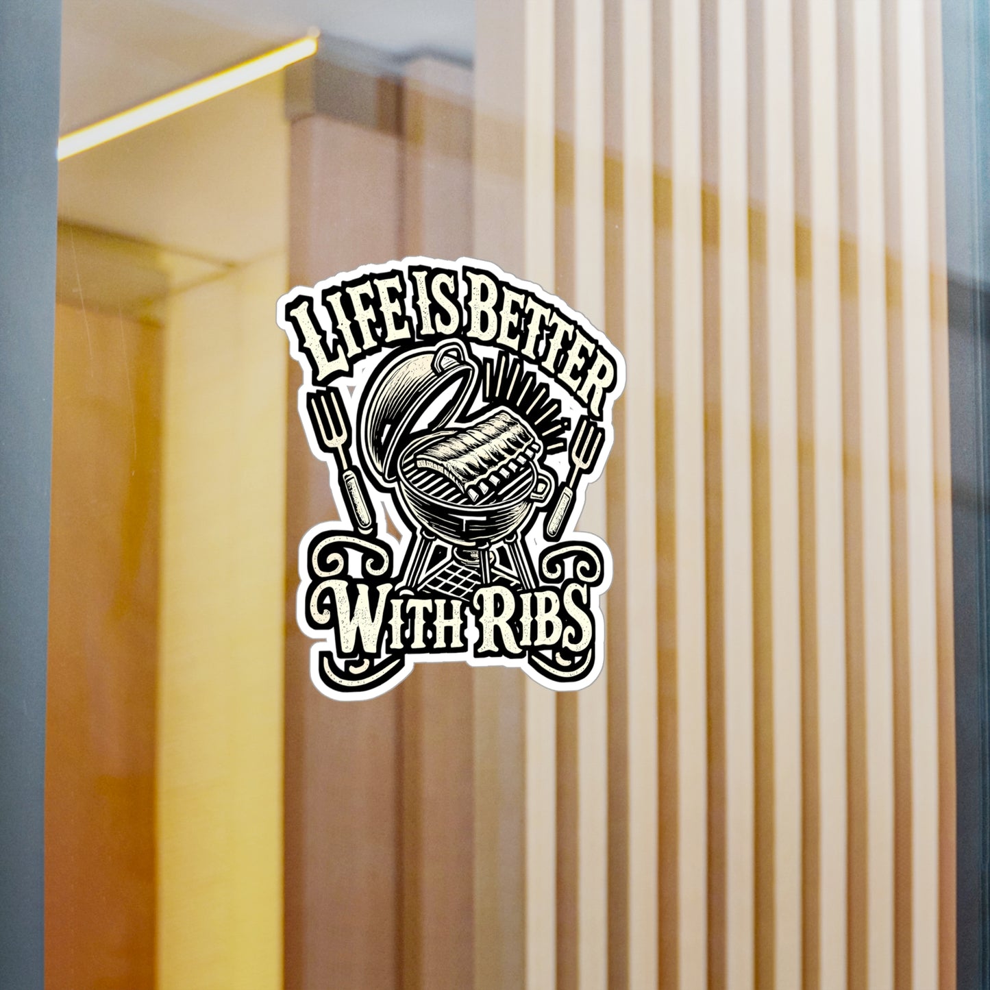 Life Is Better With Ribs – BBQ Vinyl Decal for Car Window, Laptop, or Water Bottle | Barbecue Gift, Steak Lover Sticker