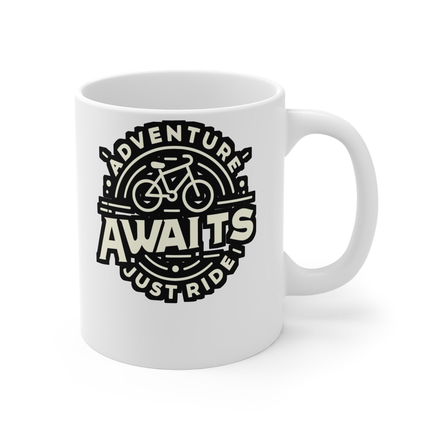 Adventure awaits, just ride - Cycling Mug for Coffee 11oz. Cycling Cup, White ceramic, Cyclist Mug, Bicycling Tea Cup - Cycling Gift