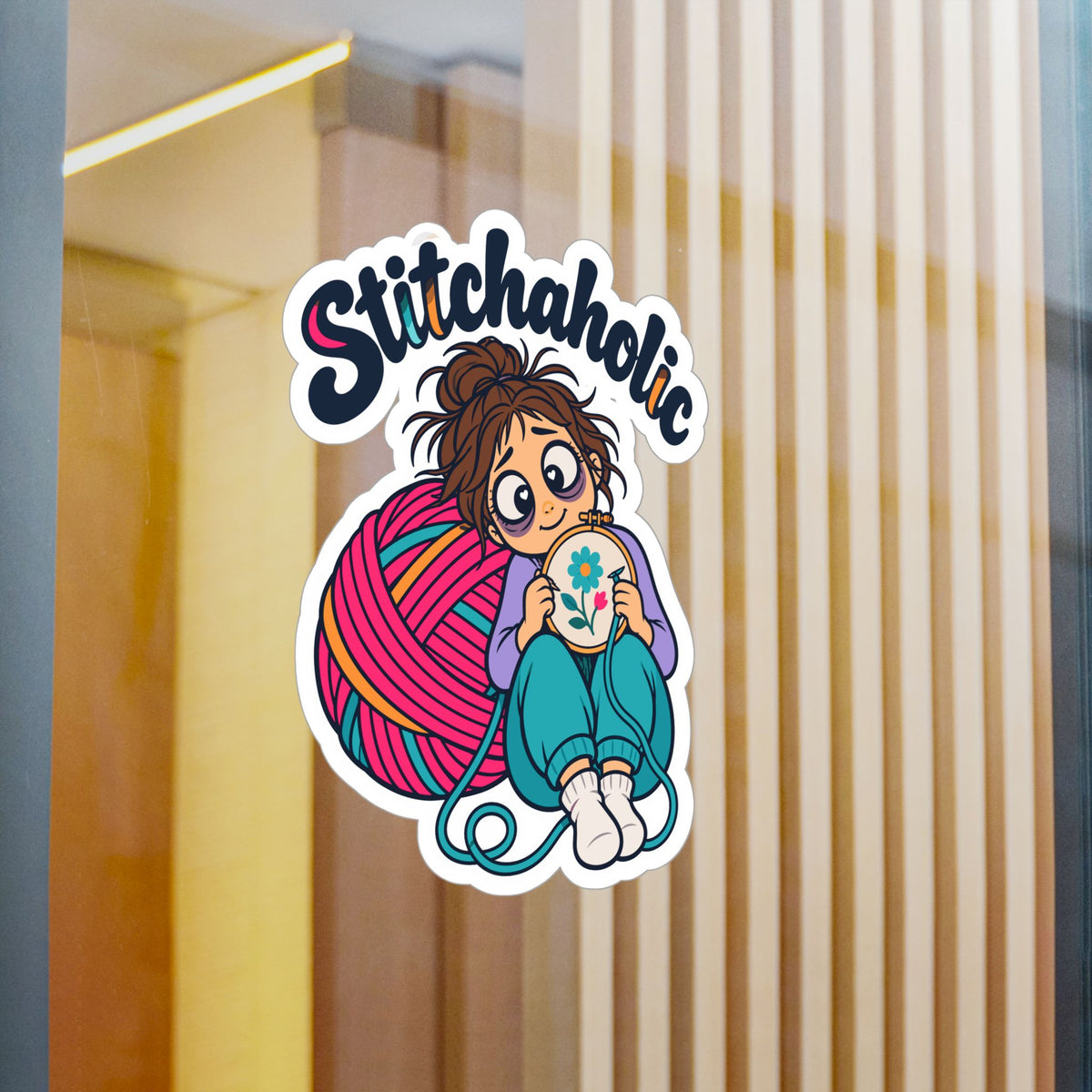 Embroidery Sticker "Stitchaholic" – Needlework-Inspired Decals for Stitching and Crafting Fans, Laptop and Water Bottle Decor