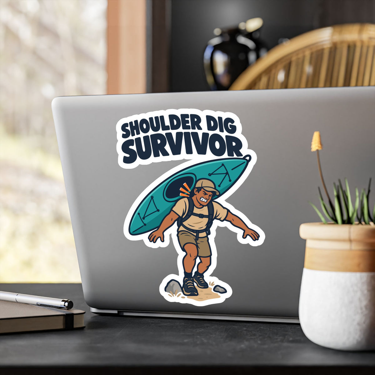 Kayak Sticker – Shoulder Dig Survivor Decals for Kayaking and Rowing Fans, Laptop and Water Bottle