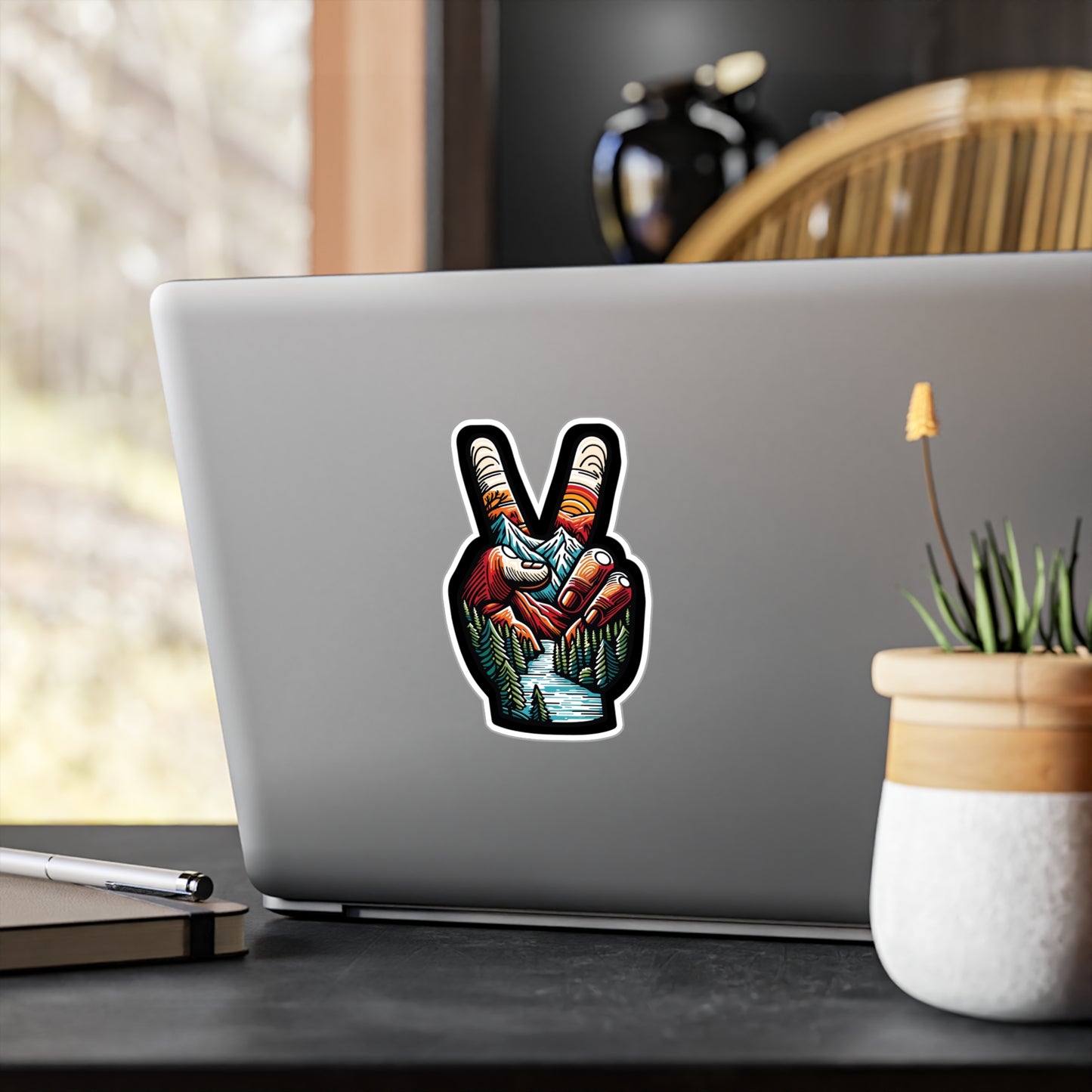Peace Outdoor Forest Camping - Camping Sticker for Laptop, Wall Sticker. Water Bottle Sticker, Vinyl Adventure Decal - Camping Gift
