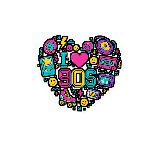 I Love 90s - Retro Sticker for Laptop, Water Bottle - Gift for 90s Lovers, Nostalgia Fans, Teens