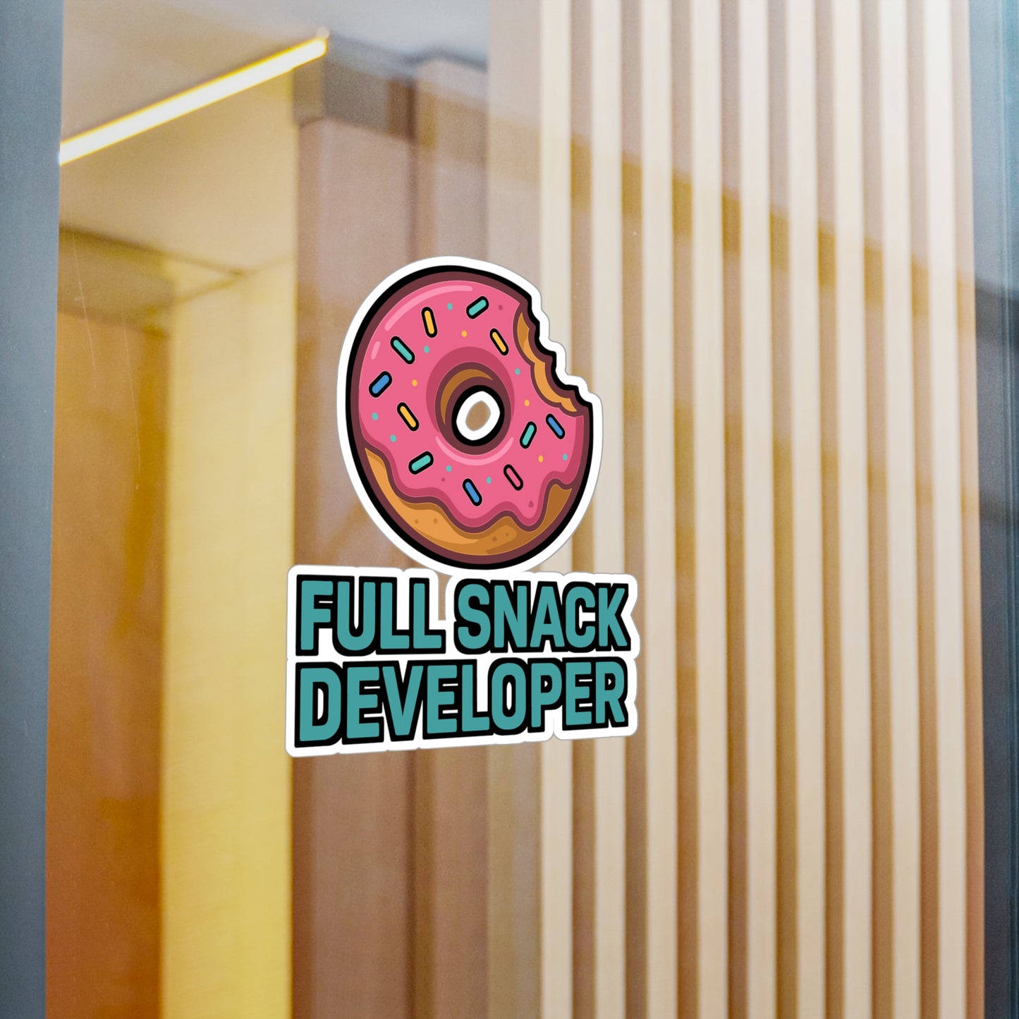 Programming Sticker "Full Snack Developer" – Fun Coder Decals for Laptop, Water Bottle – Donut Food Theme, Waterproof Vinyl