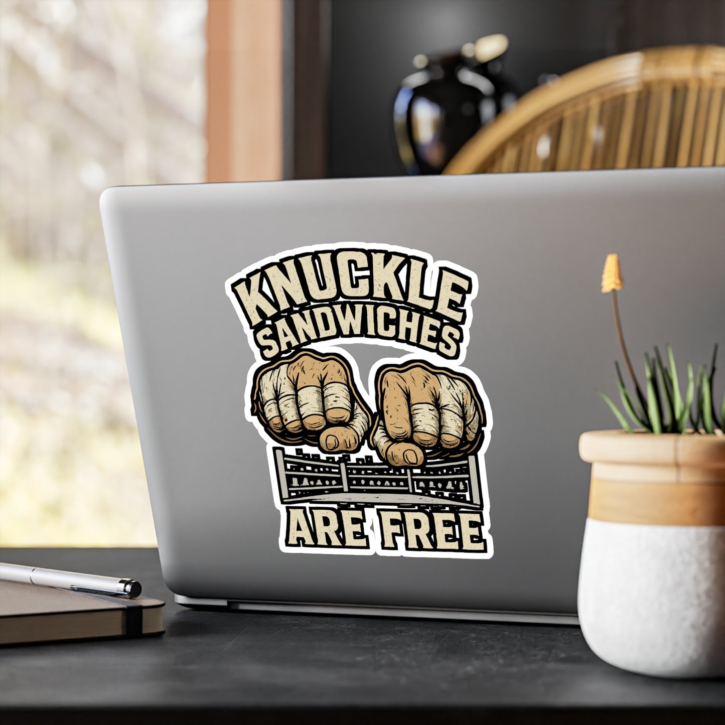 Knuckle Sandwiches Are Free - Boxing Sticker for Laptop, Water Bottle - Funny Gift for Boxers, Gym Fans, Sports Enthusiasts