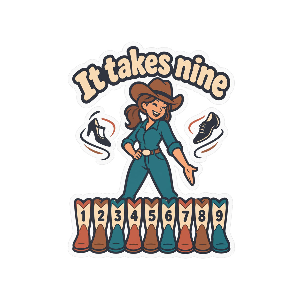 Line Dance Sticker – It Takes Nine Design for Country Dancers, Western Decals for Laptop and Water Bottle