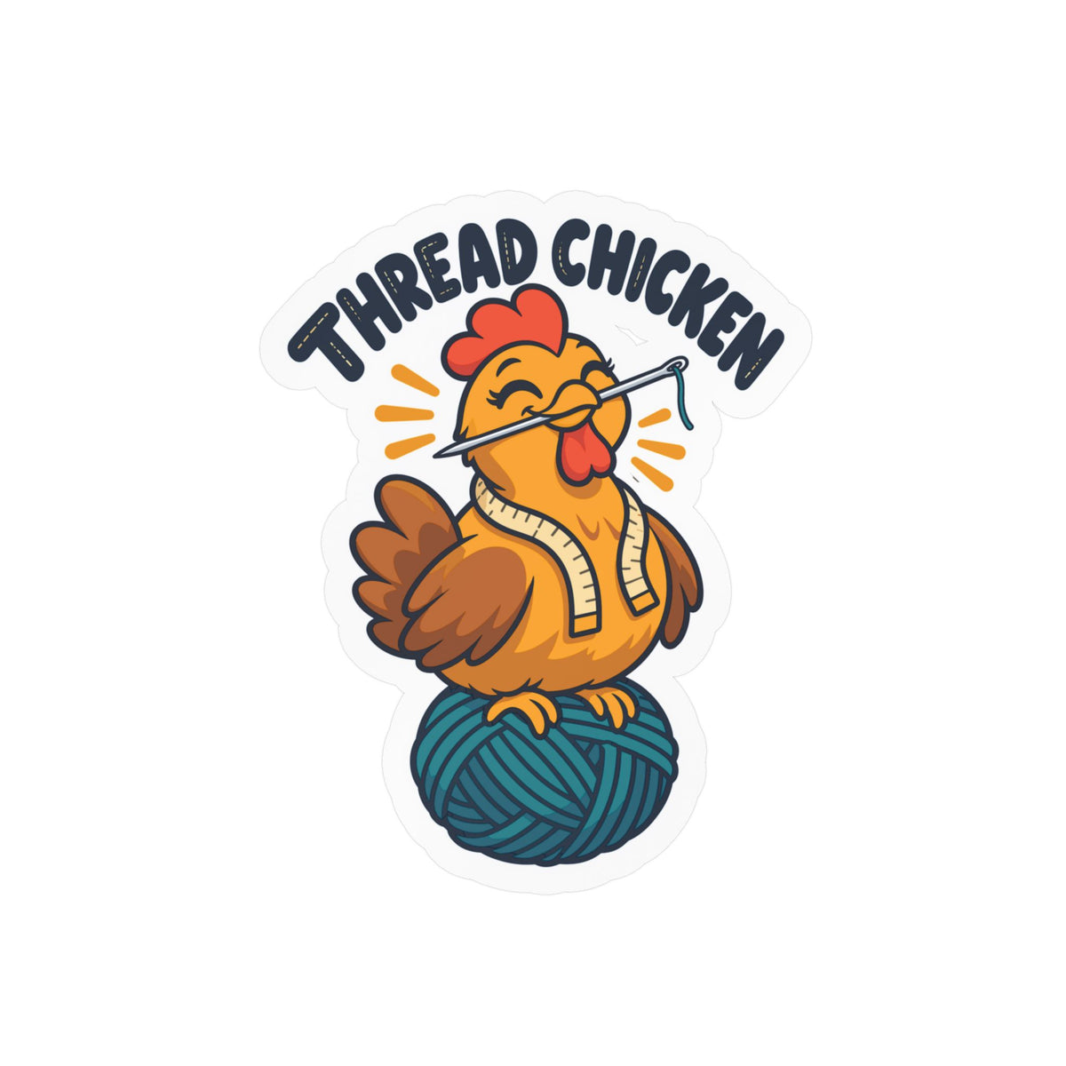 Cartoon Sticker – Thread Chicken Design with a Giggling Chicken, Fun Decals for Laptop and Water Bottle