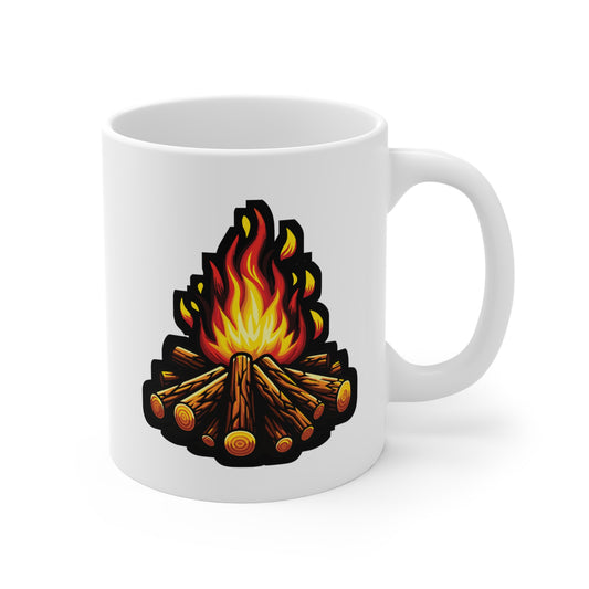 Campfire Camping Adventure - Camping Mug for Coffee 11oz. Camping Cup, White ceramic, Adventure Mug, Outdoors Tea Cup - Camping Gift