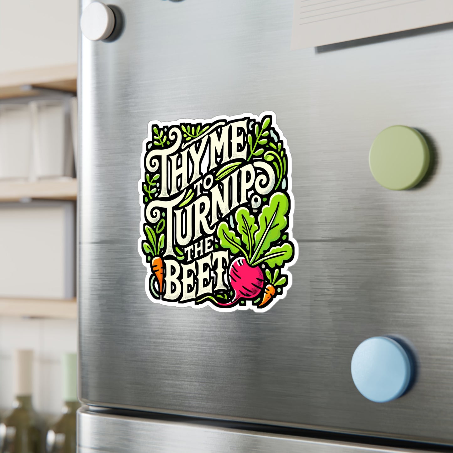 Thyme to Turnip the Beet – Funny Gardening Sticker for Laptop or Water Bottle | Vinyl Plant Lover Decal, Gardener Gift