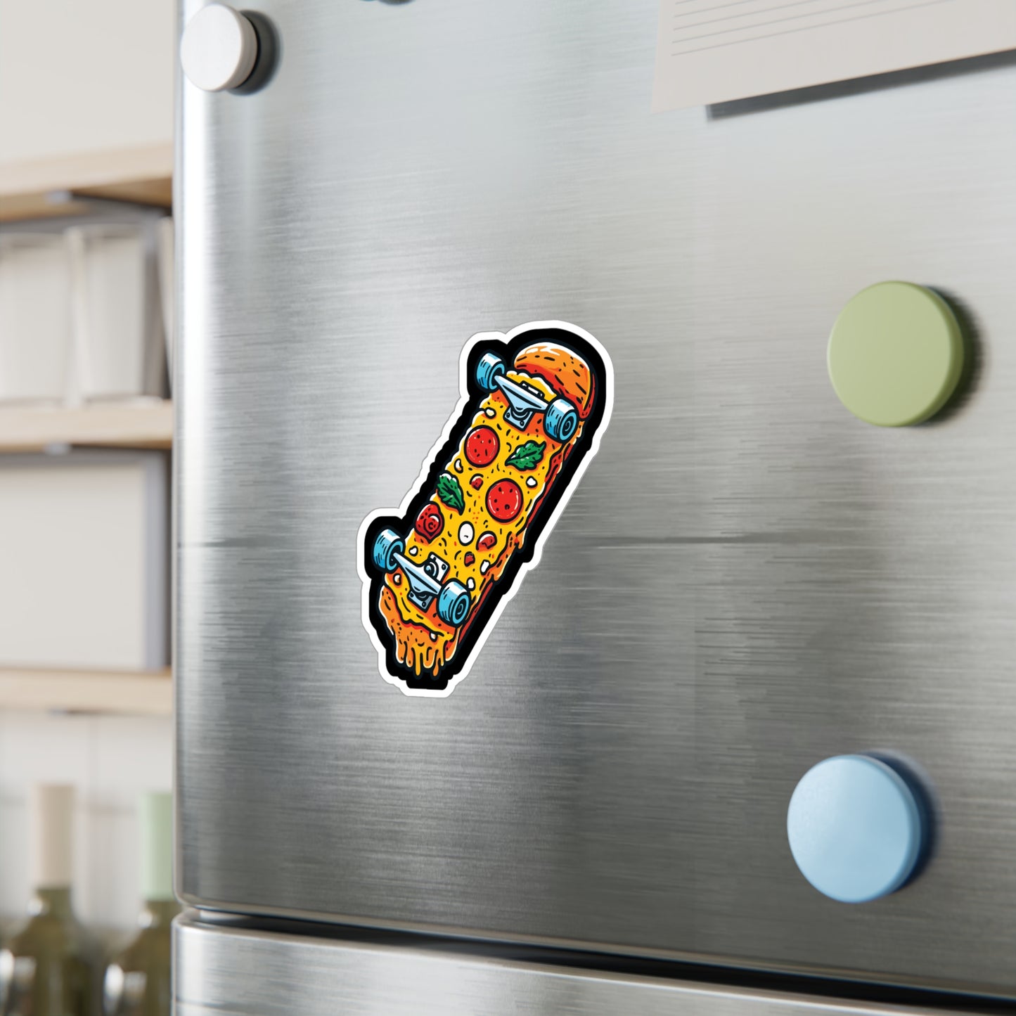 Pizza Skateboard - Skateboarding Sticker for Laptop Sticker. Water Bottle Sticker, Vinyl Skateboarder Decal - Skateboarding Gift