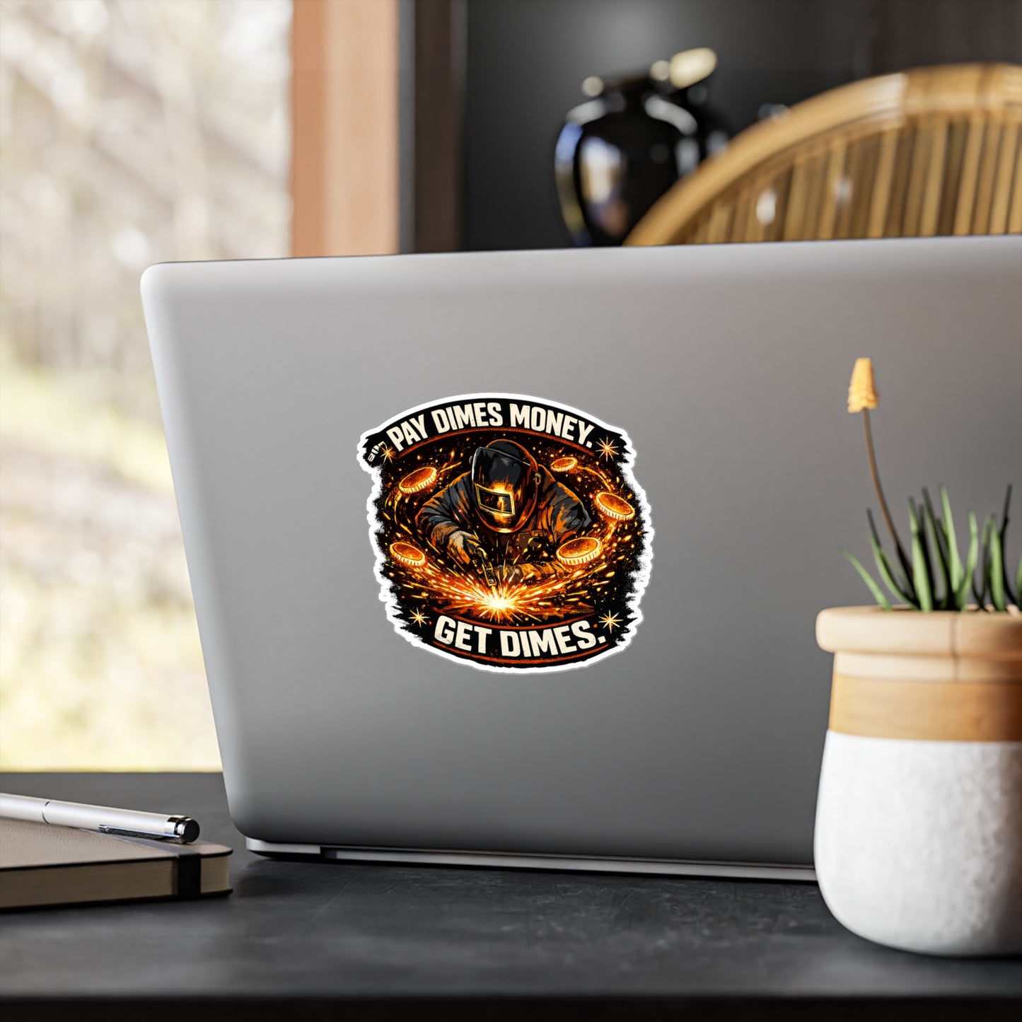 Welder Sticker Funny Welding Fabricator Design 'Pay dimes money. Get dimes.' Vinyl Waterproof decals for Laptop Water Bottle