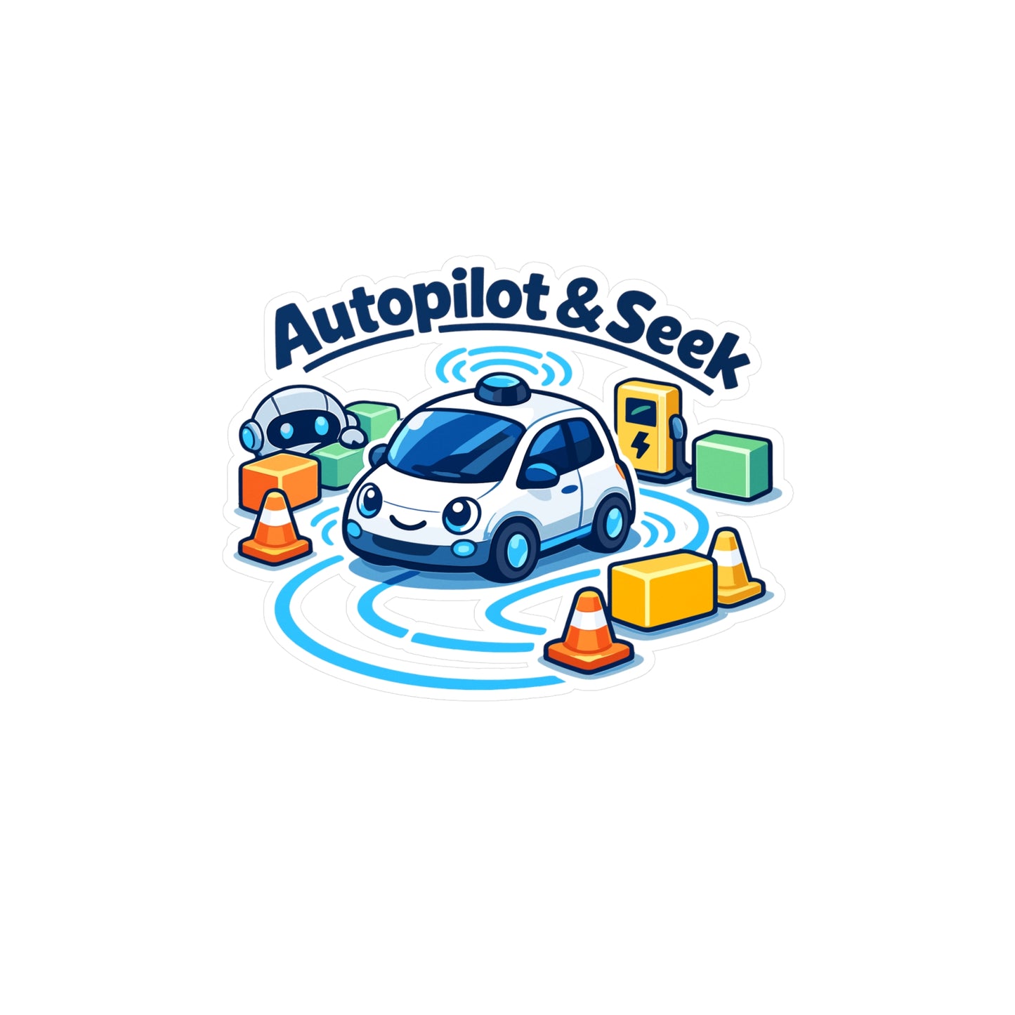 Electric Car Sticker Autopilot & Seek – Waterproof Vinyl Decals for Laptop, Water Bottle, Rechargeable Battery Vehicle Lovers