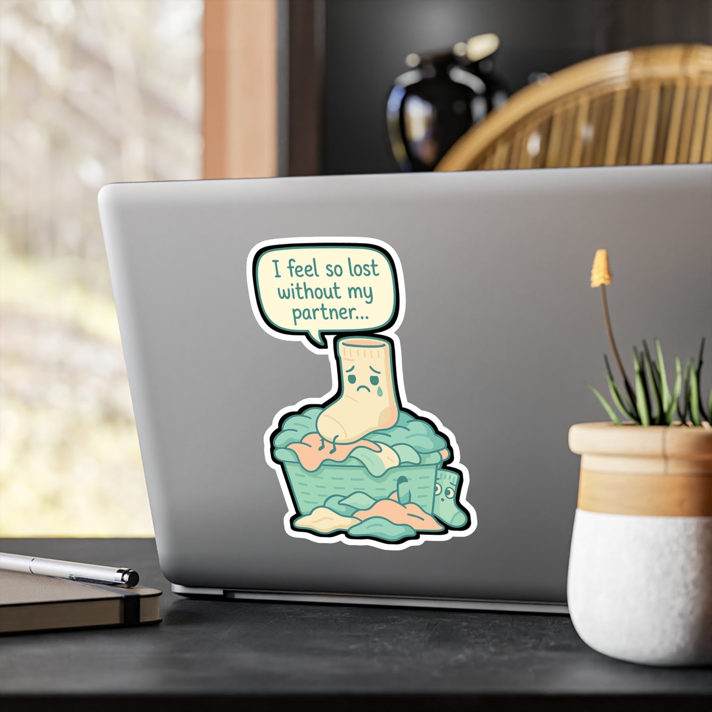 Sock Sticker - "I Feel So Lost Without My Partner" Decals for Laundry Room, Waterproof Vinyl Sticker for Laptop, Addresses Loneliness & Separation