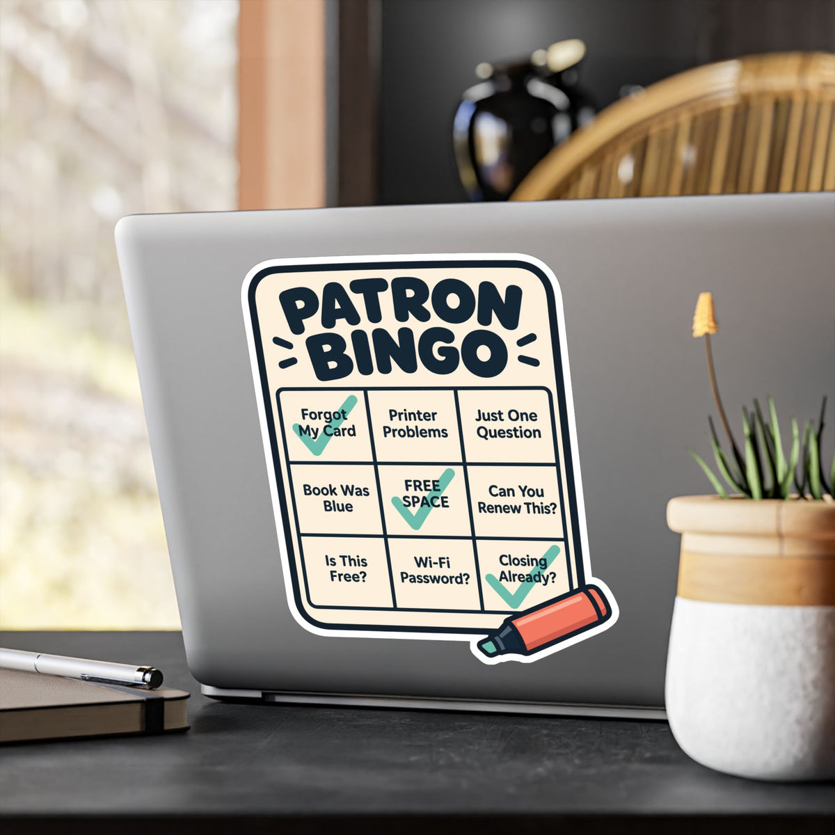 Librarian Sticker - Patron Bingo with a Fabulous Magical Unicorn, Decals for Laptop and Water Bottle