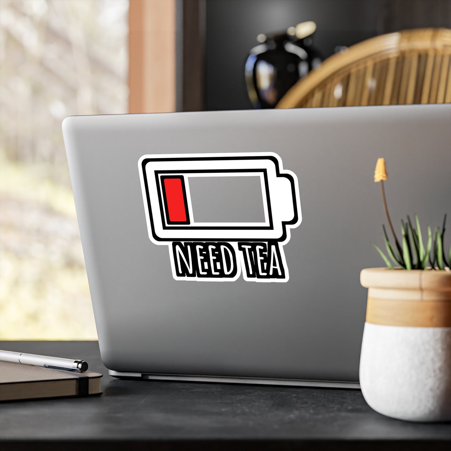 Need Tea Battery - Tea Sticker for Car Window Laptop Sticker. Water Bottle Sticker, Vinyl Chai Decal, Organic Sticker - Tea Gift
