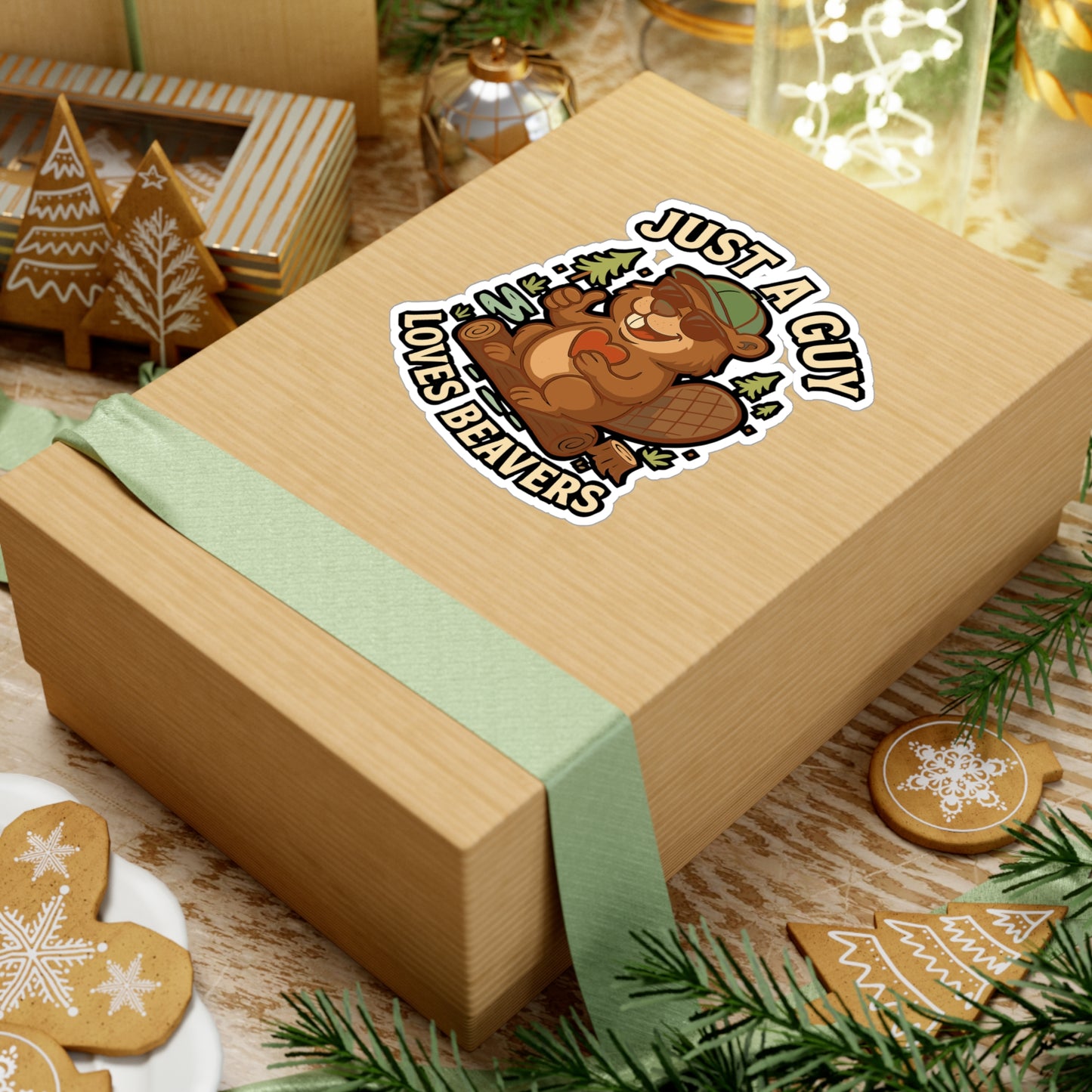 Just A Guy Who Loves Beavers - Beaver Sticker for Laptop, Water Bottle - Funny Gift for Men, Nature Lovers