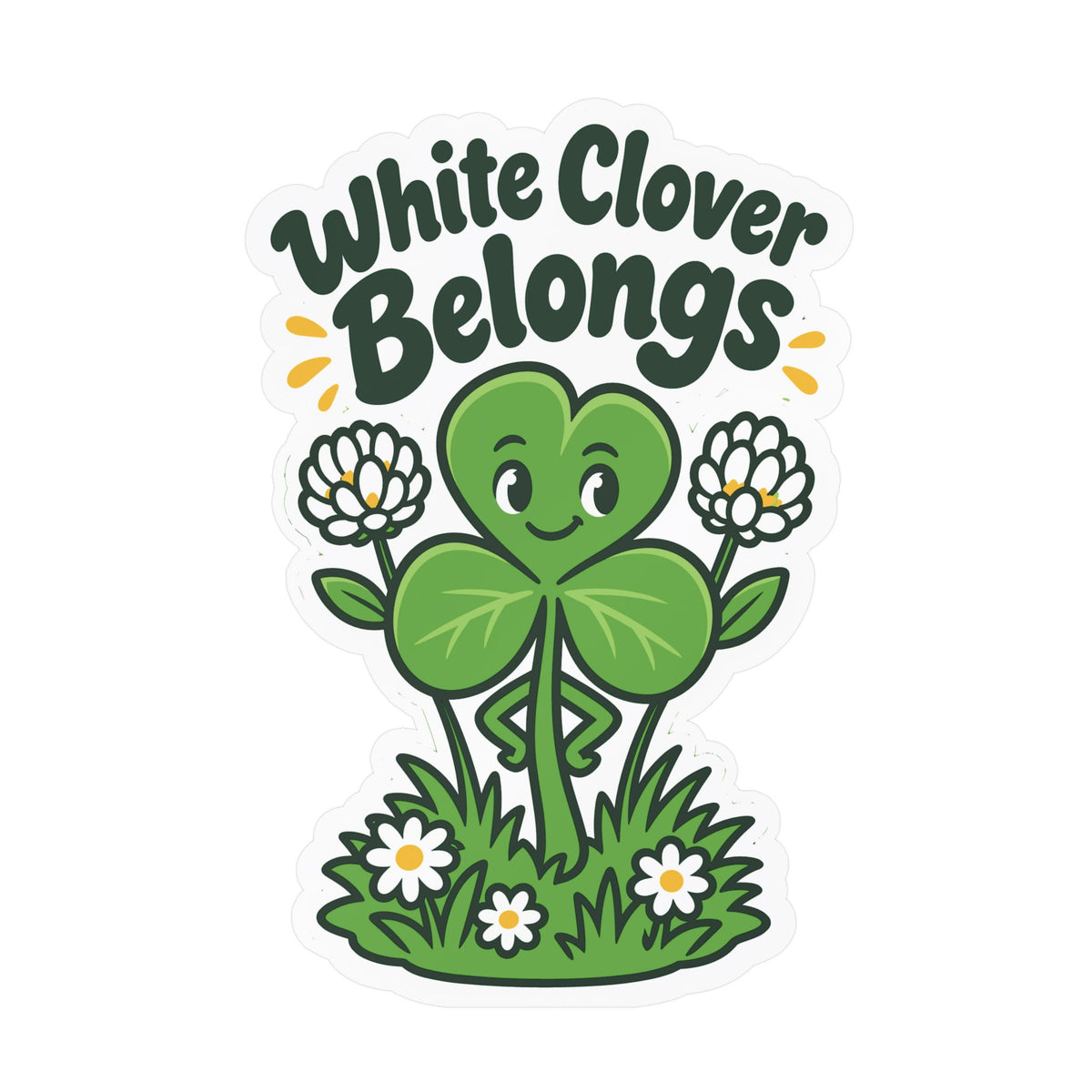 Plants Sticker – White Clover Belongs, Clover and Dandelion Decals Inspired by Nature and Friendship for Laptop or Water Bottle