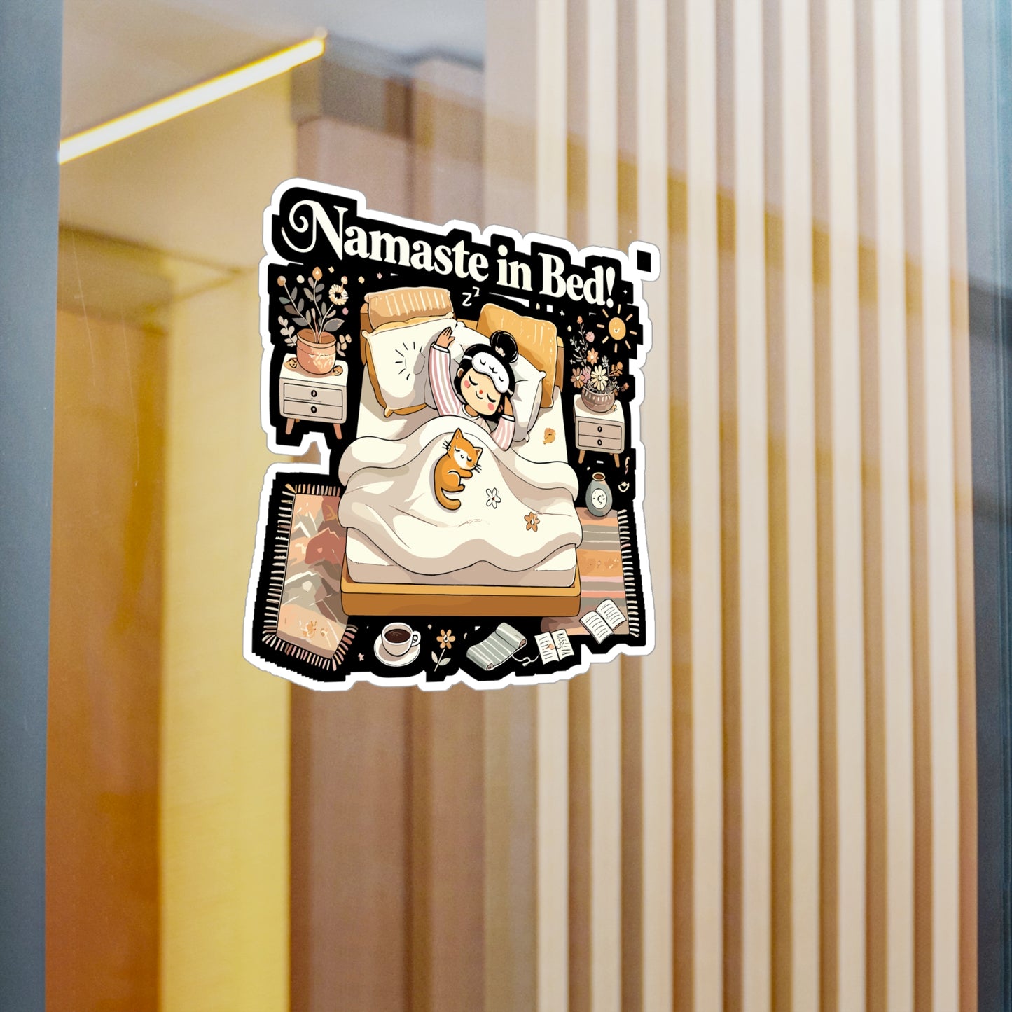 Namaste in Bed - Yoga Sticker for Laptop Sticker. Water Bottle Sticker, Vinyl Cozy yoga Decal - Yoga Gift