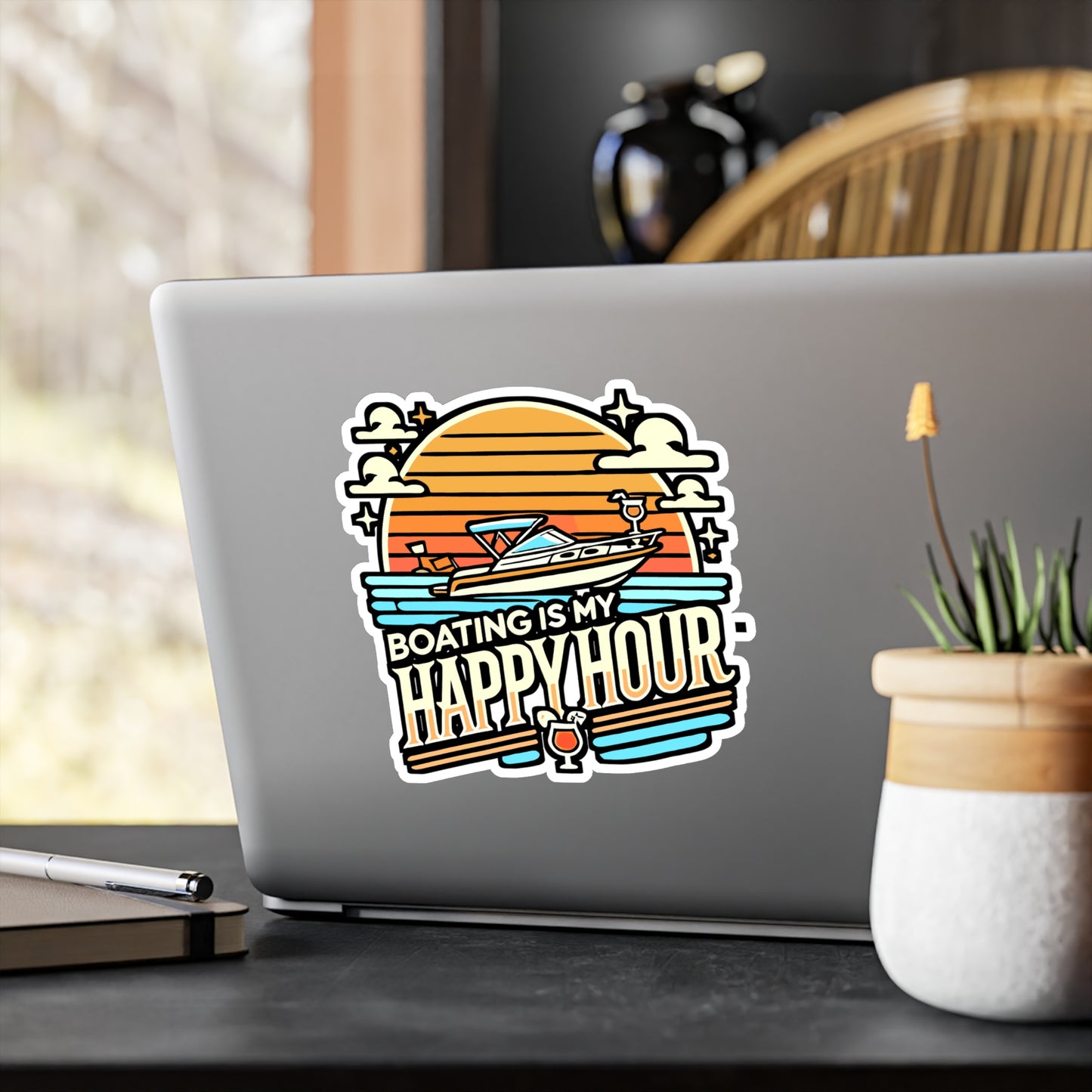 Boating Is My Happy Hour – Vinyl Boating Sticker for Laptop or Water Bottle | Sailing Gift, Nautical Decal