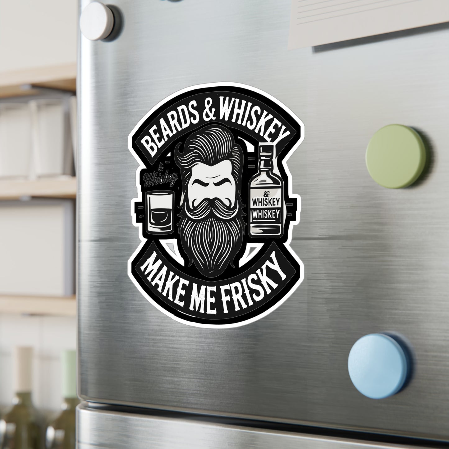 Beards and Whiskey Make Me Frisky - Beard Sticker for Laptop Sticker. Water Bottle Sticker, Vinyl Bearded Decal - Beard Gift