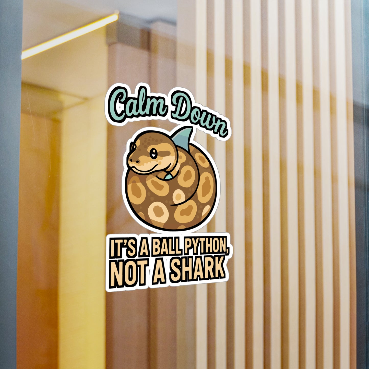 Calm Down It’s a Ball Python, Not a Shark – Funny Snake Sticker for Laptop, Water Bottle or Car | Reptile Lover Gift
